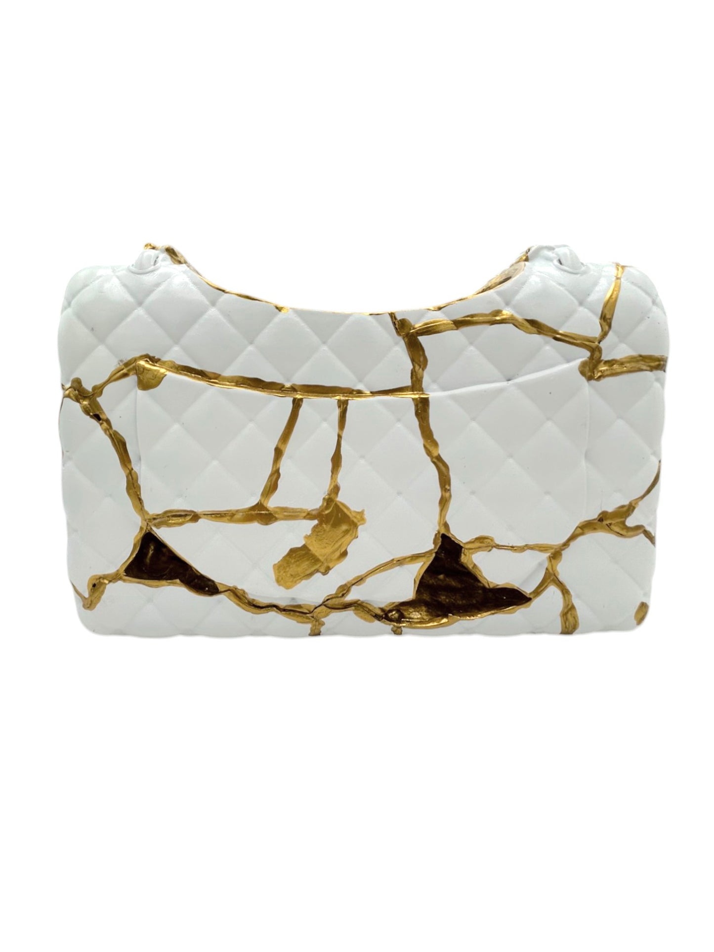 Kintsugi Handbag Vase - Broken + Repaired Japanese Pottery - Hand Painted Gold - Resin - W 8.5in