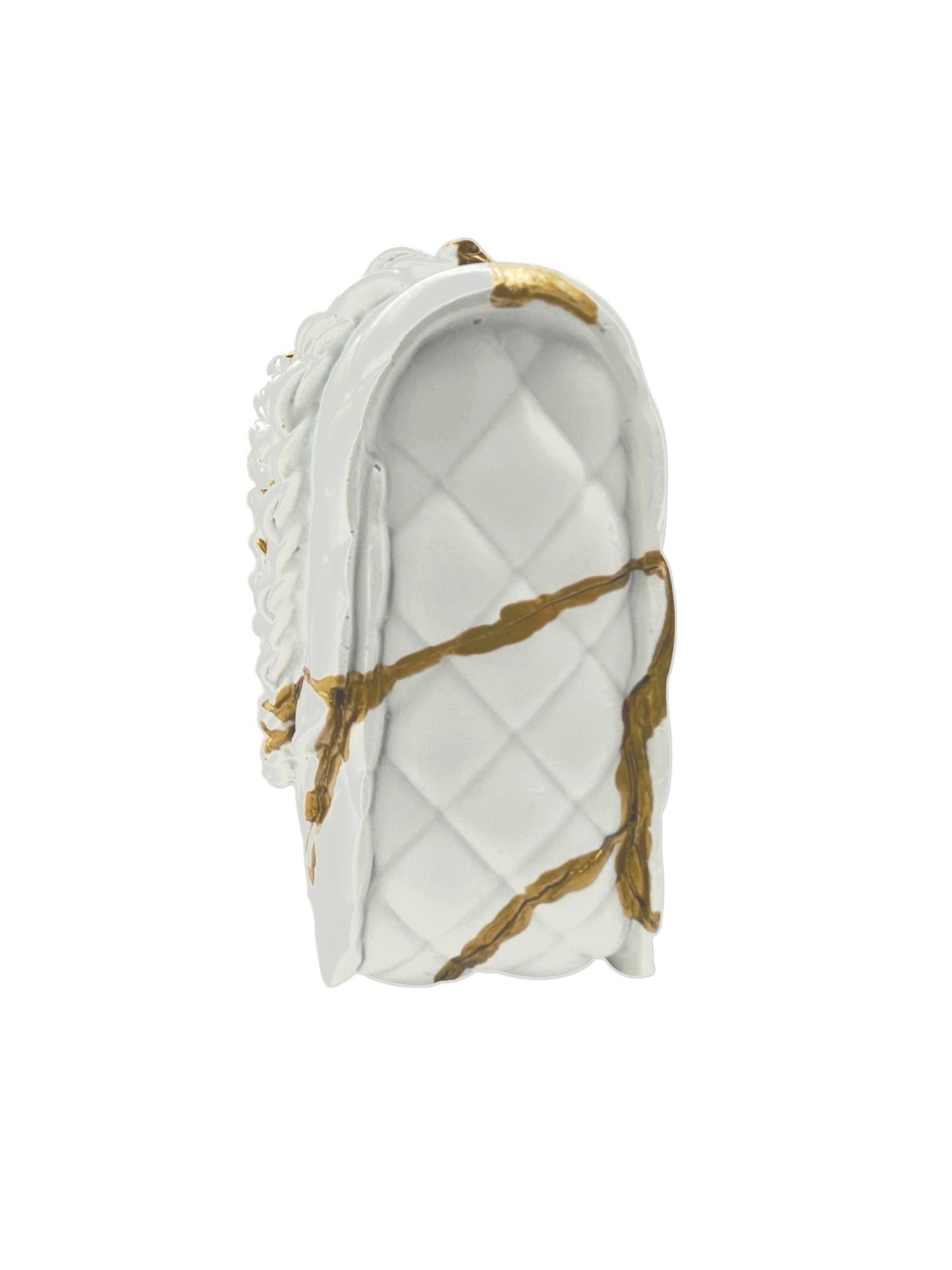 Kintsugi Handbag Vase - Broken + Repaired Japanese Pottery - Hand Painted Gold - Resin - W 8.5in