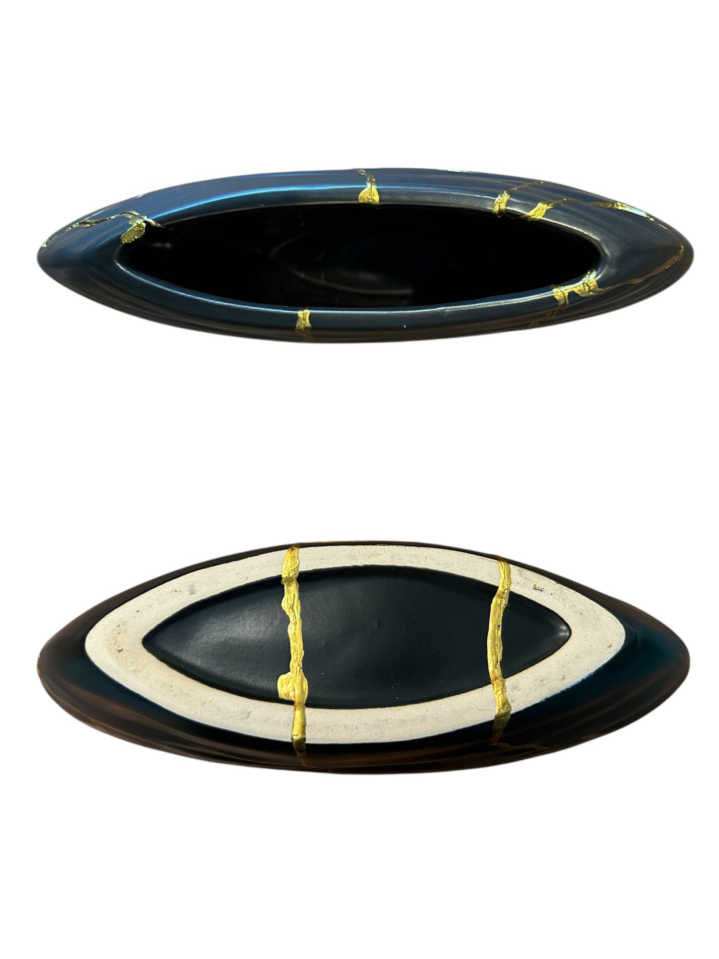 Modern Kintsugi Ripple Vase - Broken + Repaired Japanese Pottery - Hand Painted Gold - Japandi - Distressed - Rough Texture - Black (H) 9in (W) 6.75in