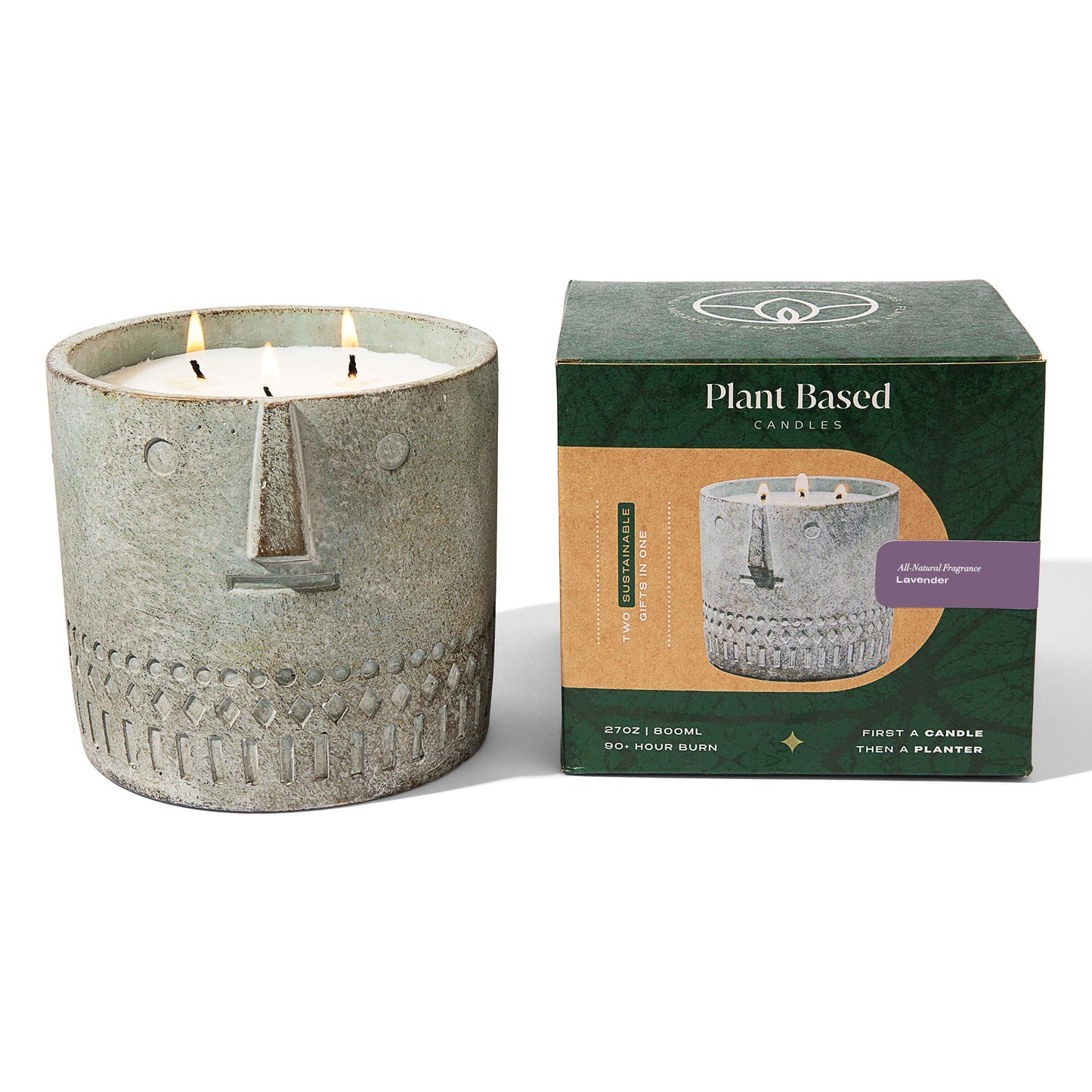 Natural Lavender Stone Face Candle 27oz - Facette Gallery