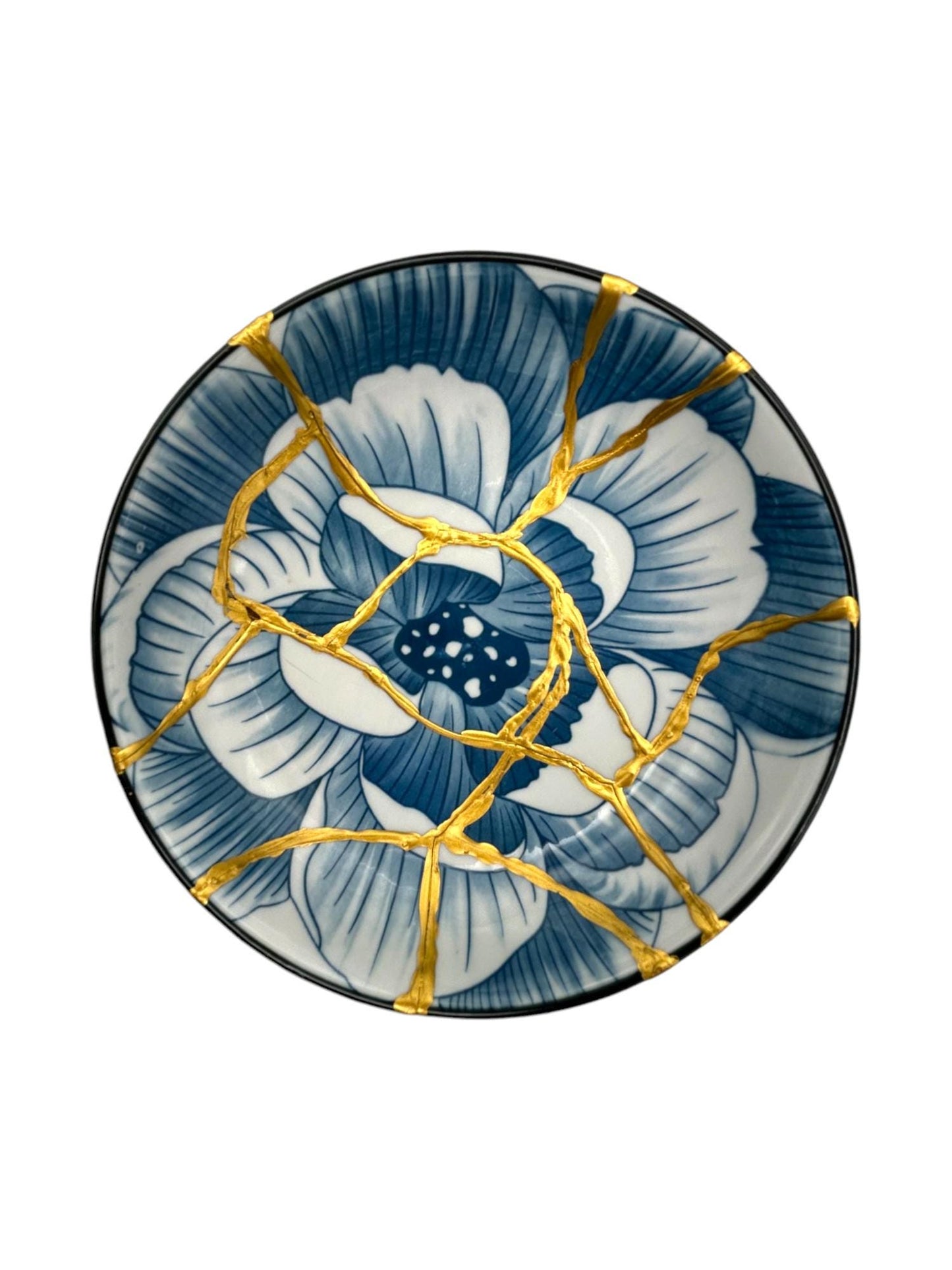buy online luxury, handmade, one of a kind, modern kintsugi japanese pottery art gift small pedestal bowl with Om charm accent on base and gold paint over break lines for sale