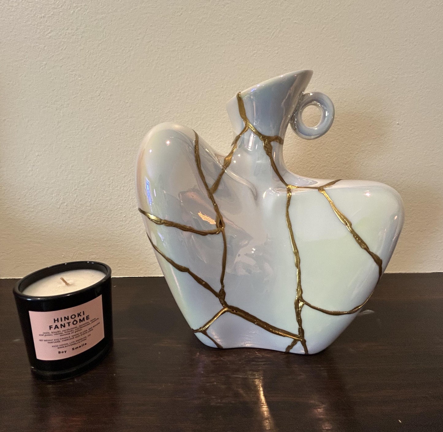 Kintsugi Iridescent Bust Vase - Broken + Repaired Japanese Pottery - Feminine Form - Smooth Texture - Hand Painted Gold (H) 9in (W) 7.25