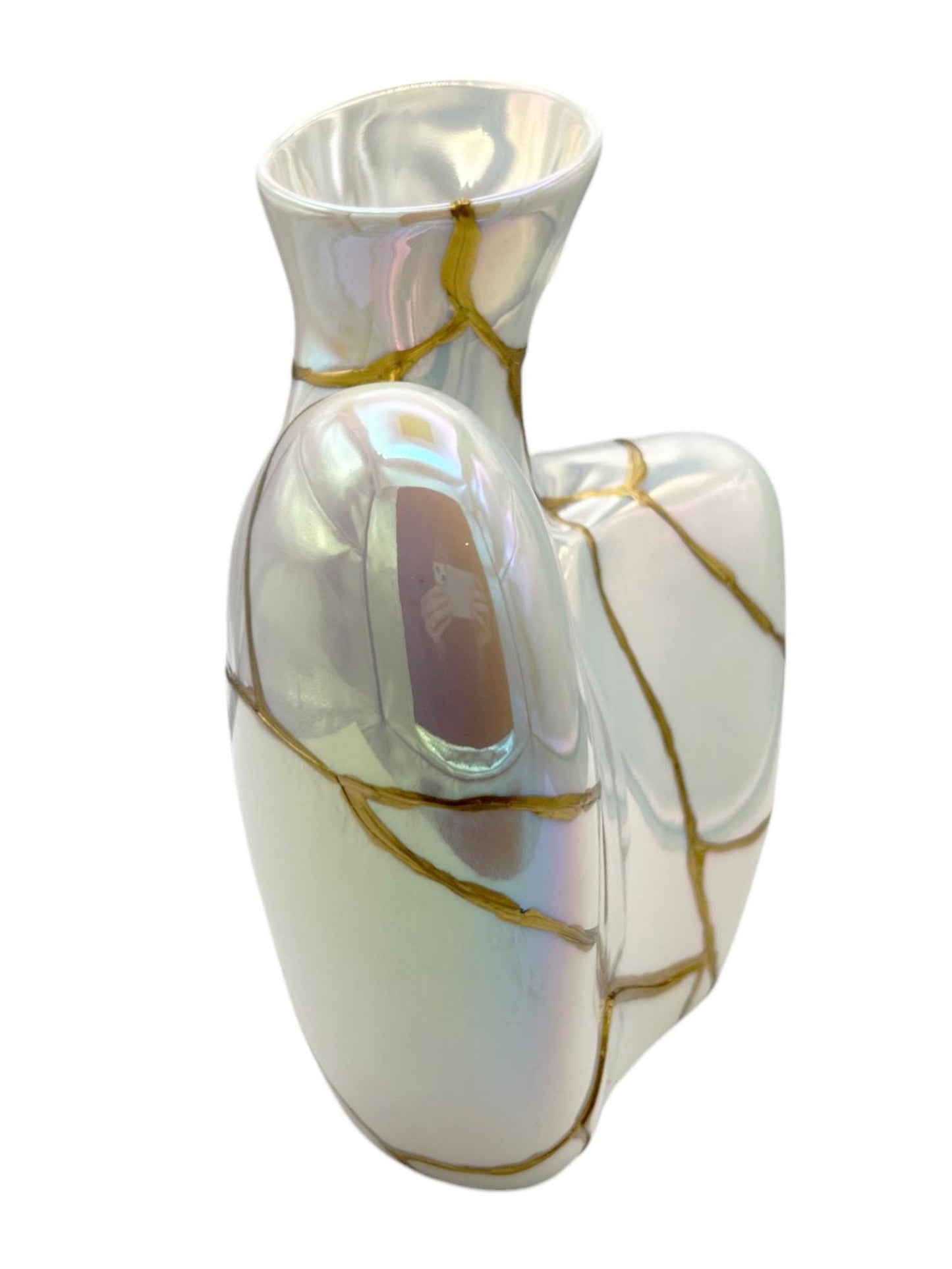 Kintsugi Iridescent Bust Vase - Broken + Repaired Japanese Pottery - Feminine Form - Smooth Texture - Hand Painted Gold (H) 9in (W) 7.25