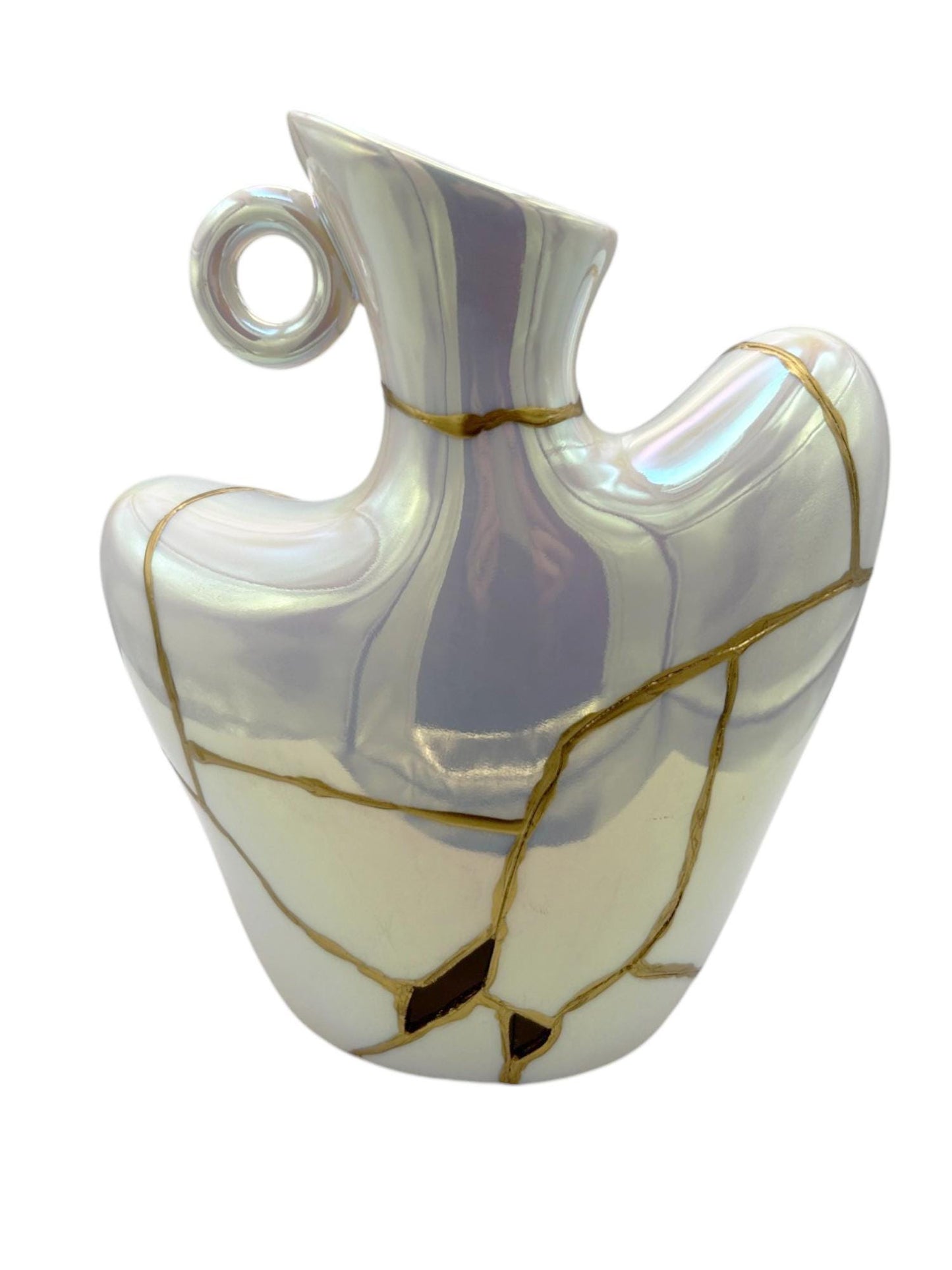 Kintsugi Iridescent Bust Vase - Broken + Repaired Japanese Pottery - Feminine Form - Smooth Texture - Hand Painted Gold (H) 9in (W) 7.25