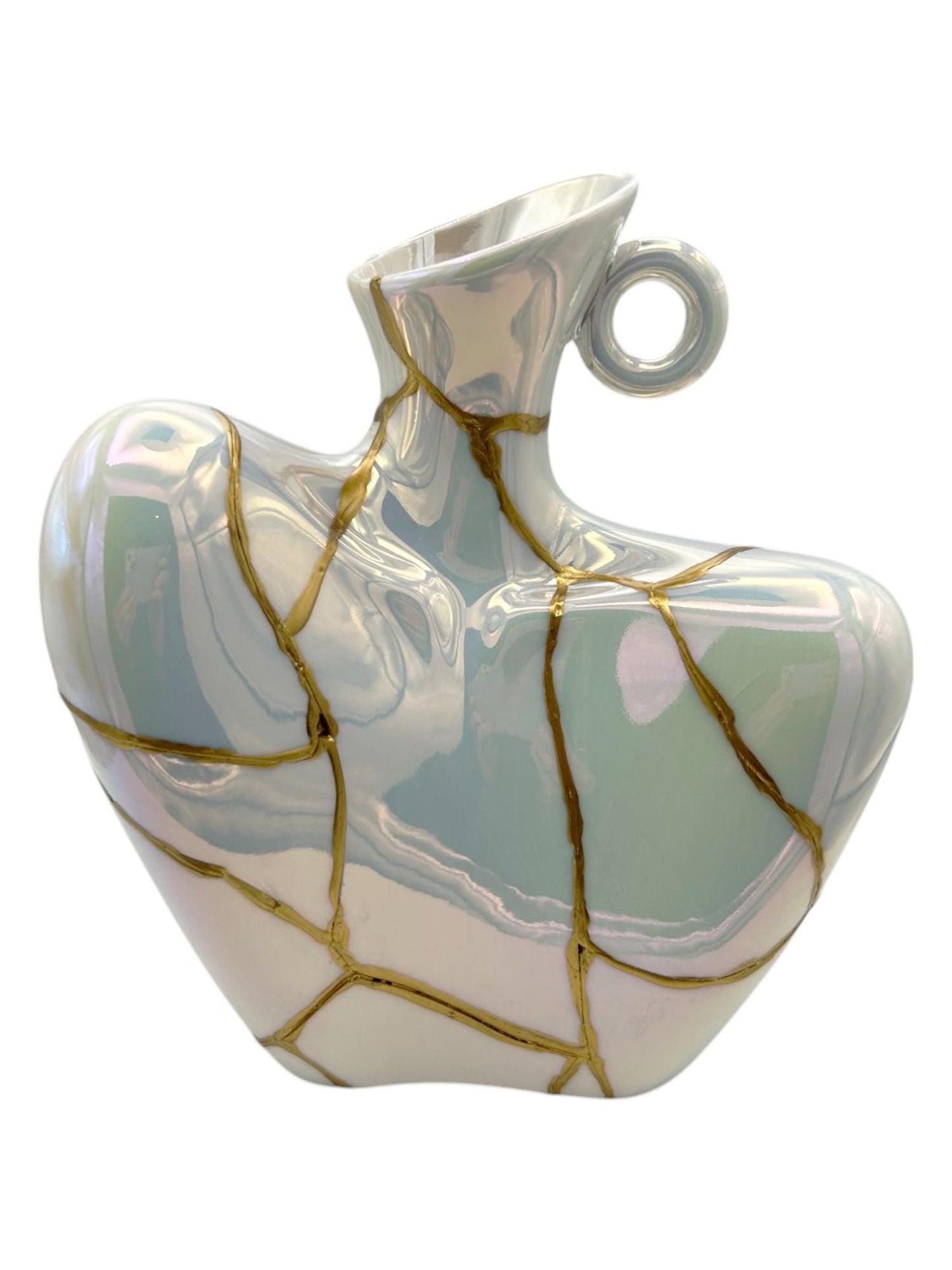 Kintsugi Iridescent Bust Vase - Broken + Repaired Japanese Pottery - Feminine Form - Smooth Texture - Hand Painted Gold (H) 9in (W) 7.25