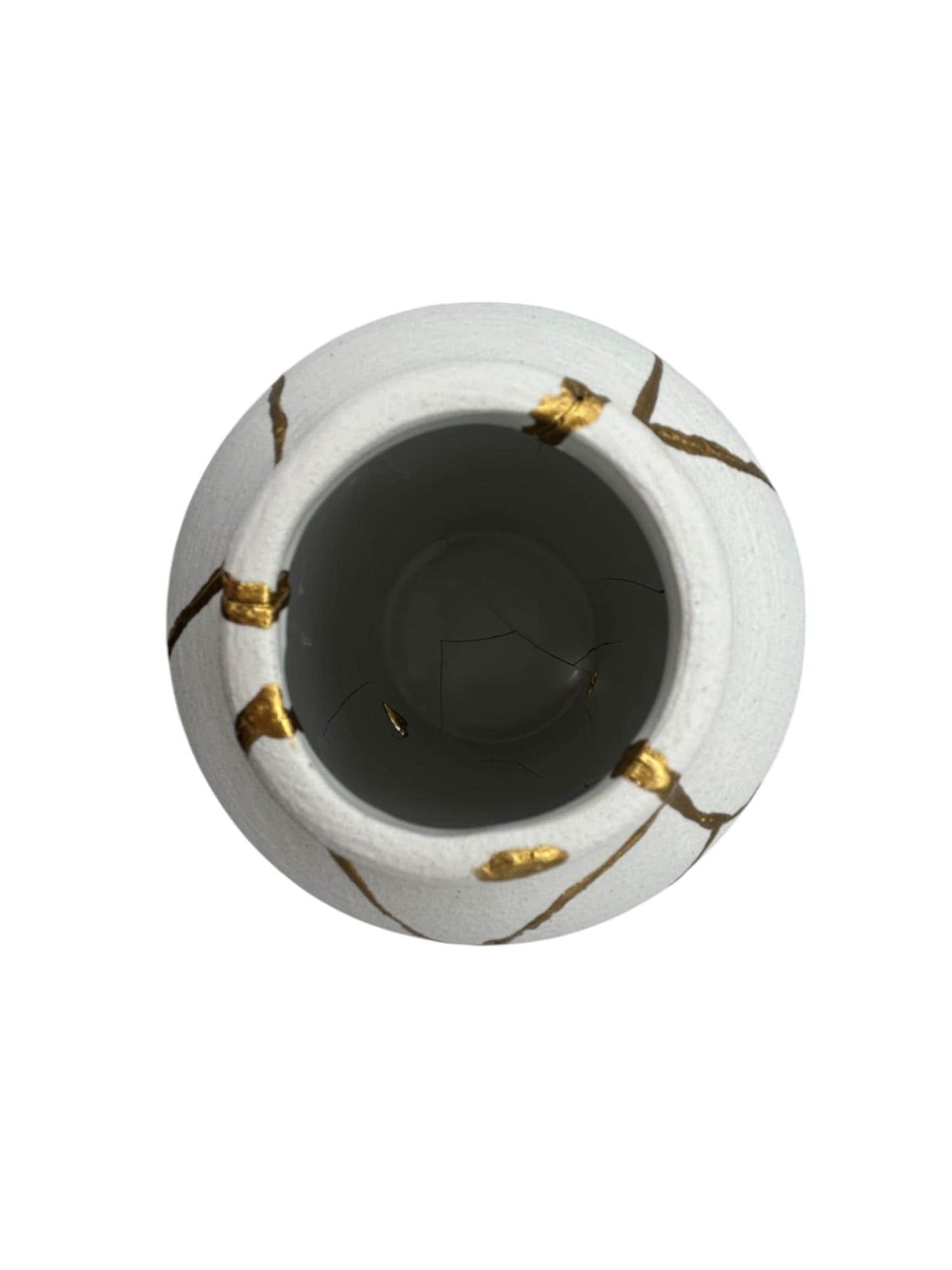 buy online luxury, bestseller, handmade, one of a kind, modern kintsugi japanese pottery art gift decorative cylinder vase for dried flowers in white with rough brushed horizontal texture and gold paint along break lines for sale
