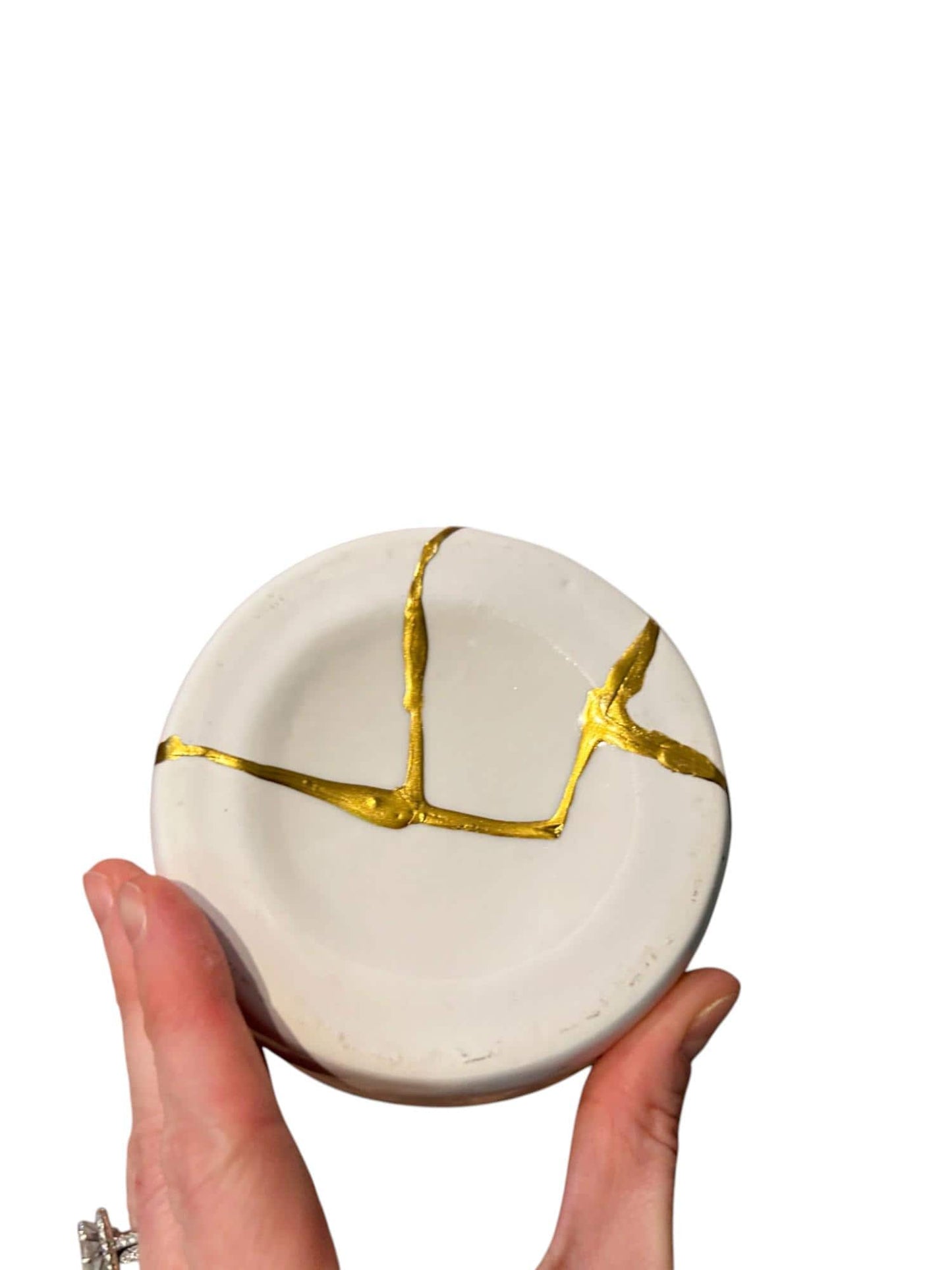 Kintsugi Cylinder Vase - Broken + Repaired Japanese Pottery - Hand Painted Gold - White - Glossy/Smooth - Tall - Table/Floor (H) 18in
