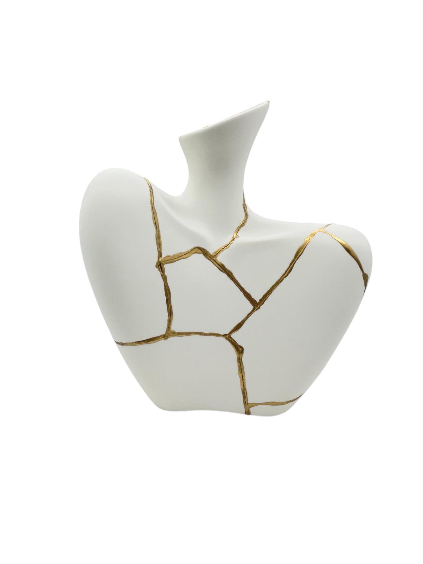 Kintsugi Iridescent Bust Vase - Broken + Repaired Japanese Pottery - Feminine Form - Smooth Texture - Hand Painted Gold (H) 9in (W) 7.25