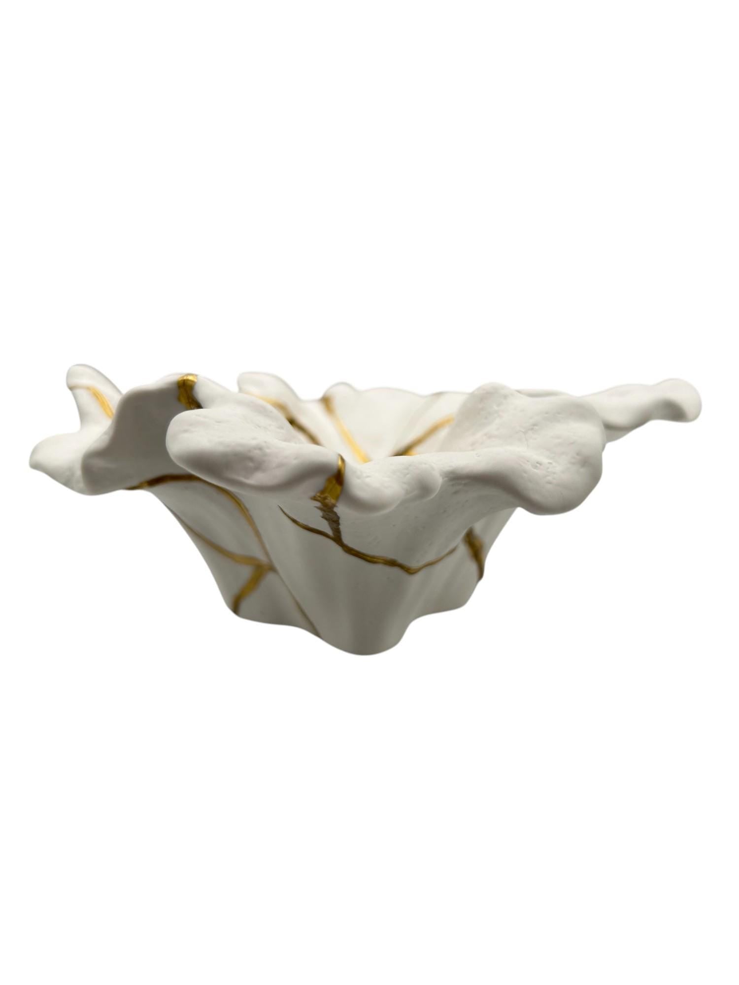 Kintsugi Coral Bowl - Ocean/Sea/Nature - Broken + Repaired Japanese Pottery - Hand Painted Gold - Ceramic - Small (L) 9.25in