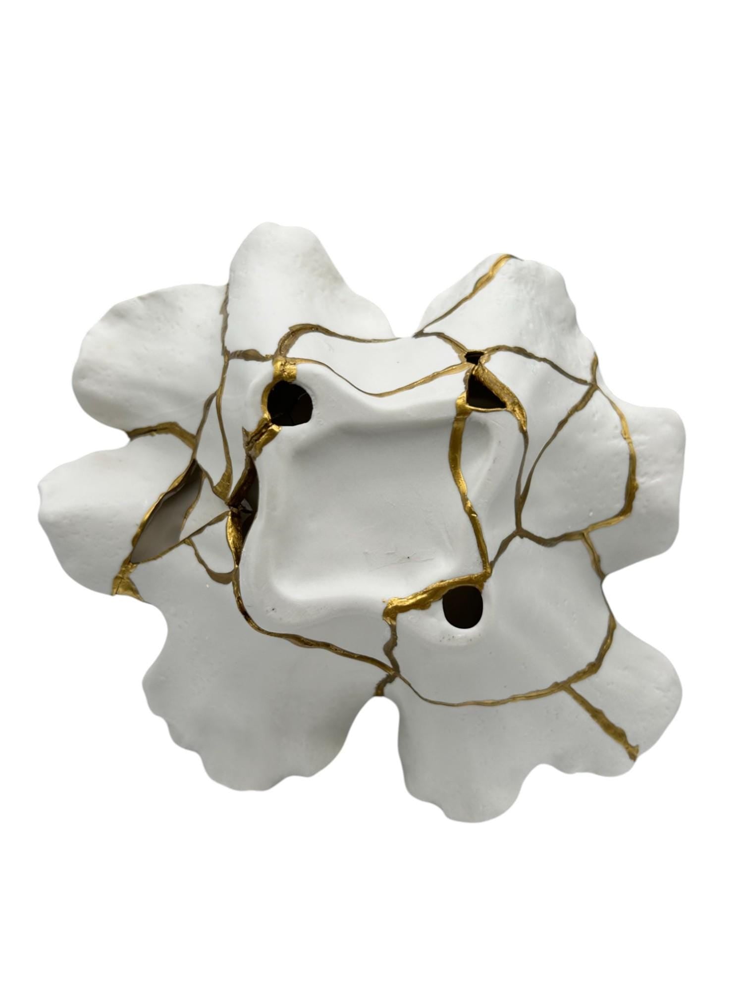 Kintsugi Coral Bowl - Ocean/Sea/Nature - Broken + Repaired Japanese Pottery - Hand Painted Gold - Ceramic - Small (L) 9.25in