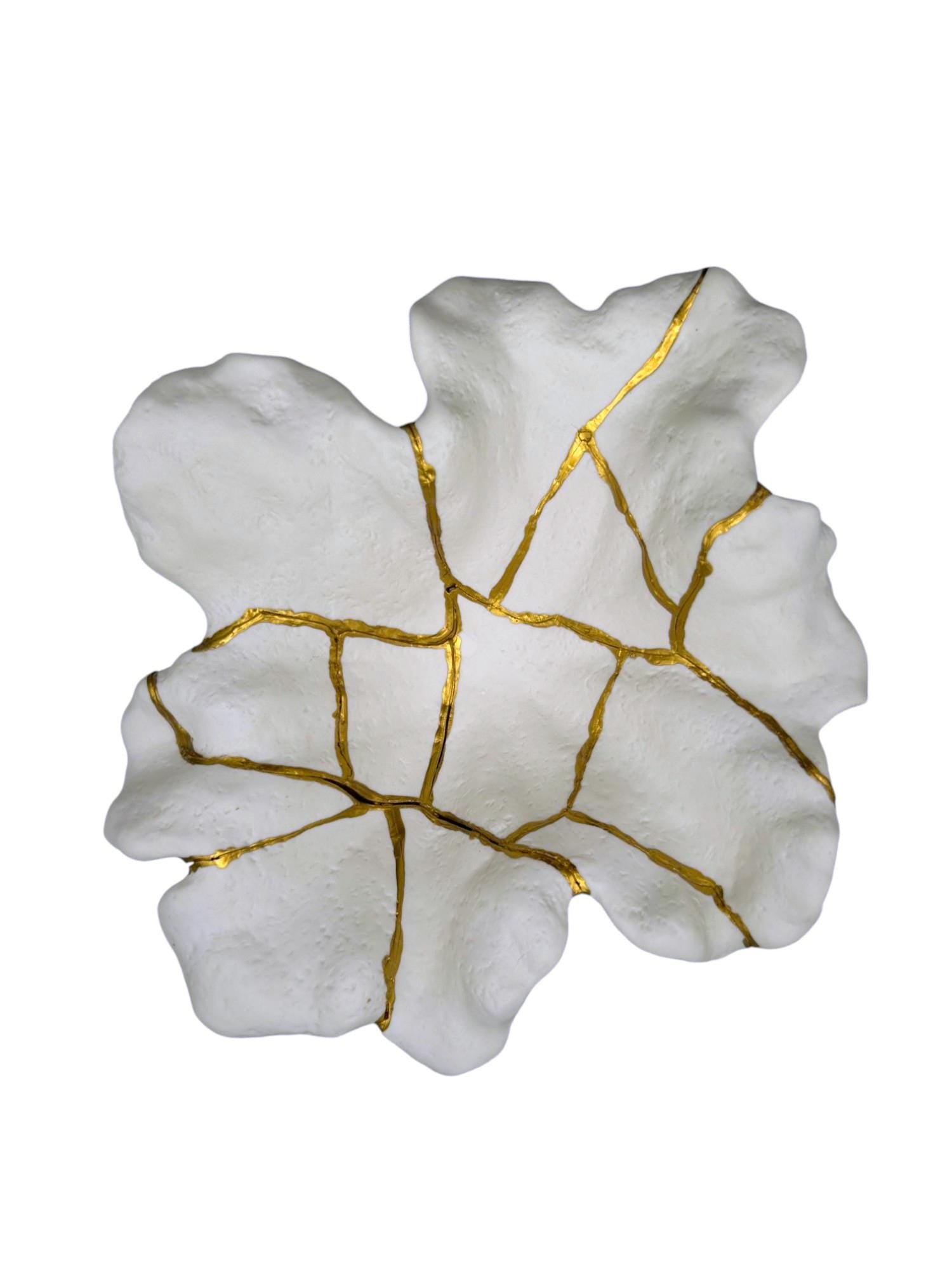 Kintsugi Coral Bowl - Ocean/Sea/Nature - Broken + Repaired Japanese Pottery - Hand Painted Gold - Ceramic - Small (L) 9.25in