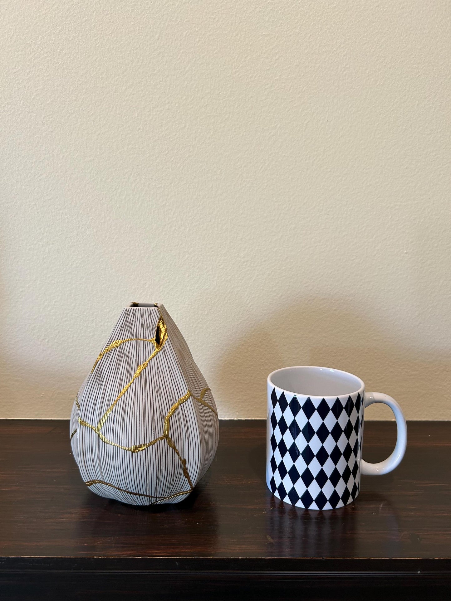Kintsugi Seed Vase - Botanical - Broken + Repaired Japanese Pottery - Hand Painted Gold - Made in Thailand Collection (W) 5.25in (H) 6.5in
