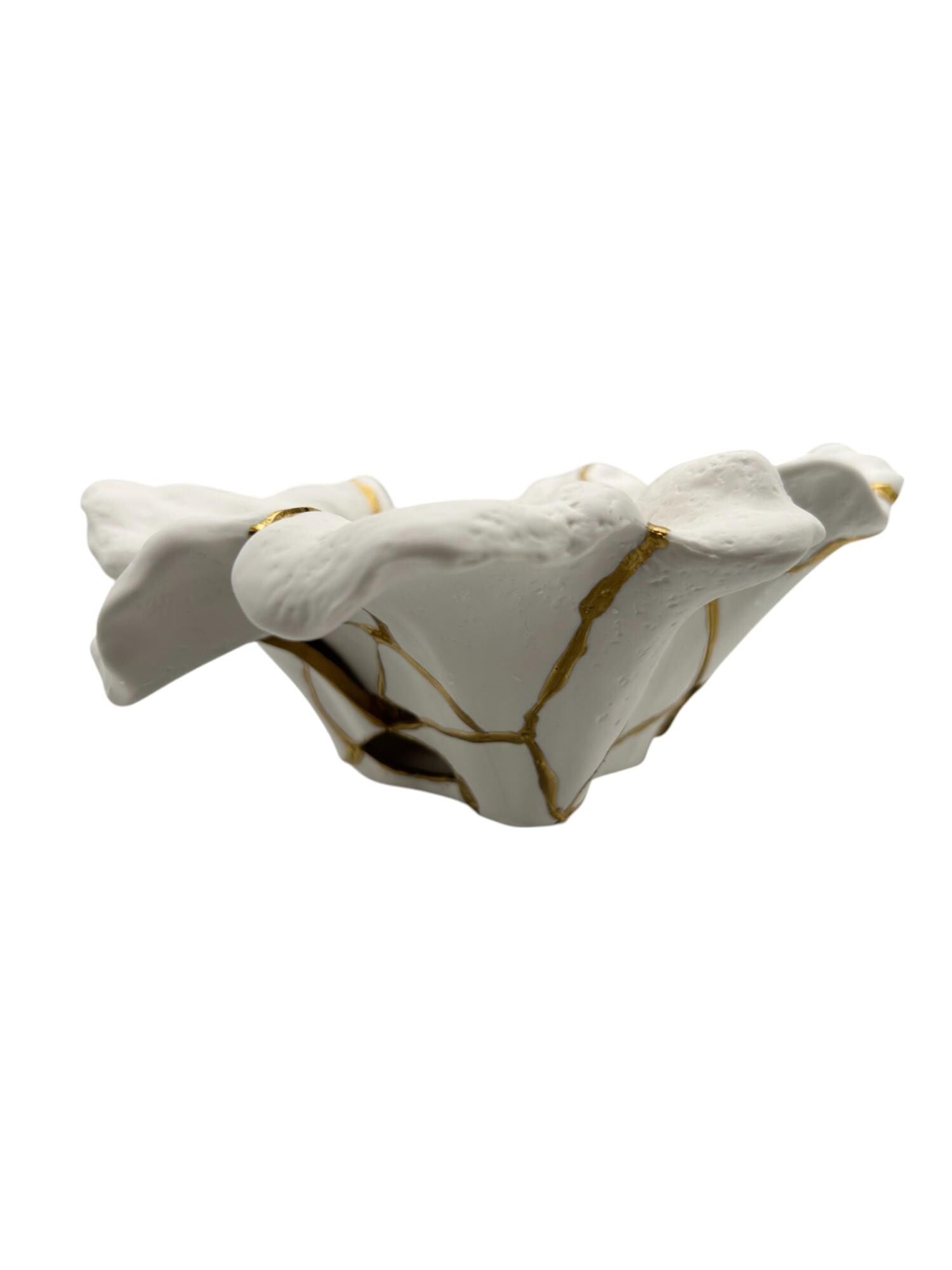 Kintsugi Coral Bowl - Ocean/Sea/Nature - Broken + Repaired Japanese Pottery - Hand Painted Gold - Ceramic - Small (L) 9.25in