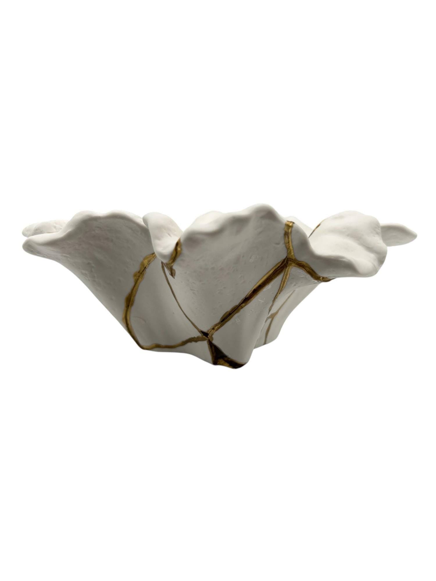 Kintsugi Coral Bowl - Ocean/Sea/Nature - Broken + Repaired Japanese Pottery - Hand Painted Gold - Ceramic - Small (L) 9.25in
