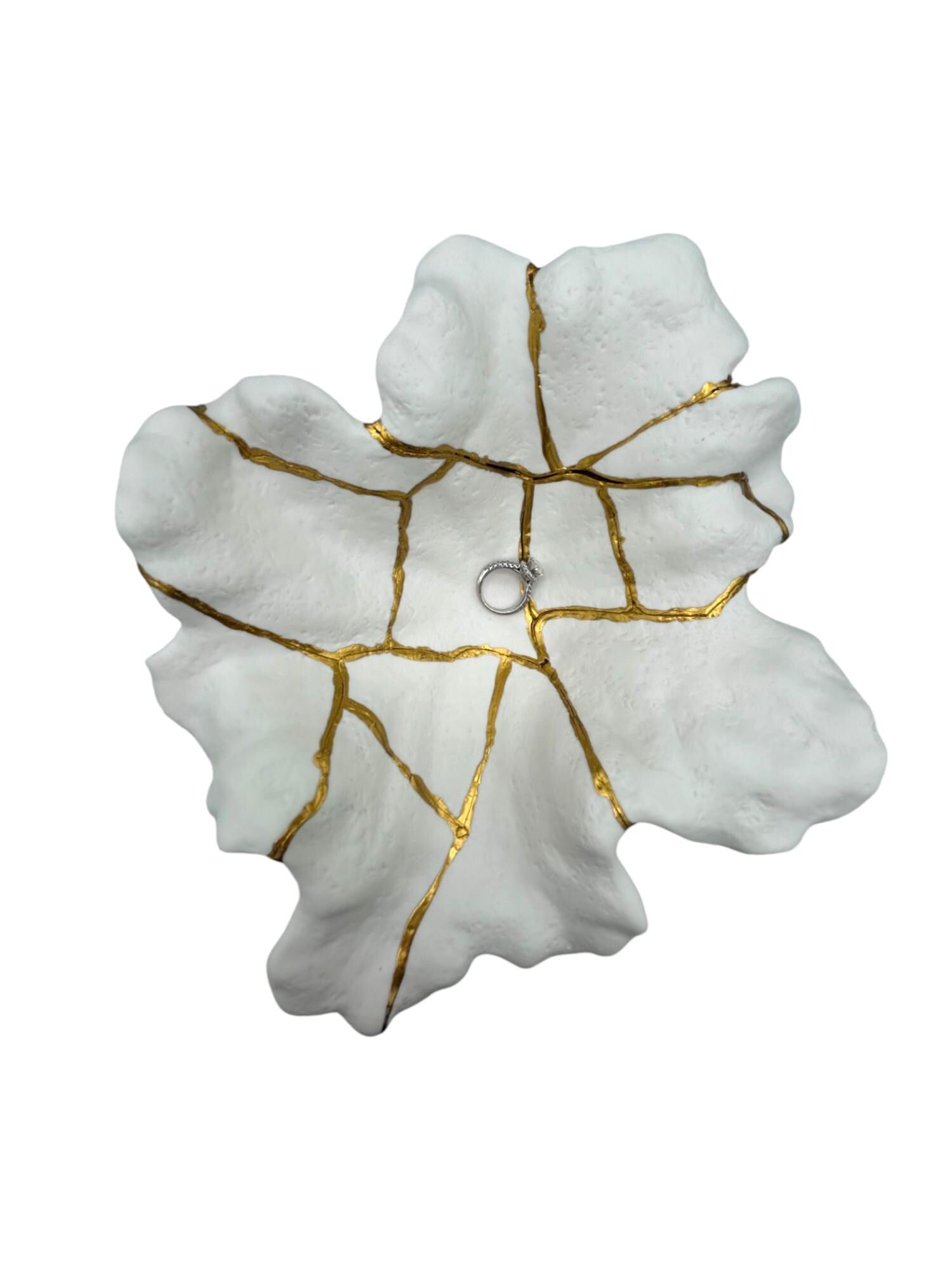 Kintsugi Coral Bowl - Ocean/Sea/Nature - Broken + Repaired Japanese Pottery - Hand Painted Gold - Ceramic - Small (L) 9.25in
