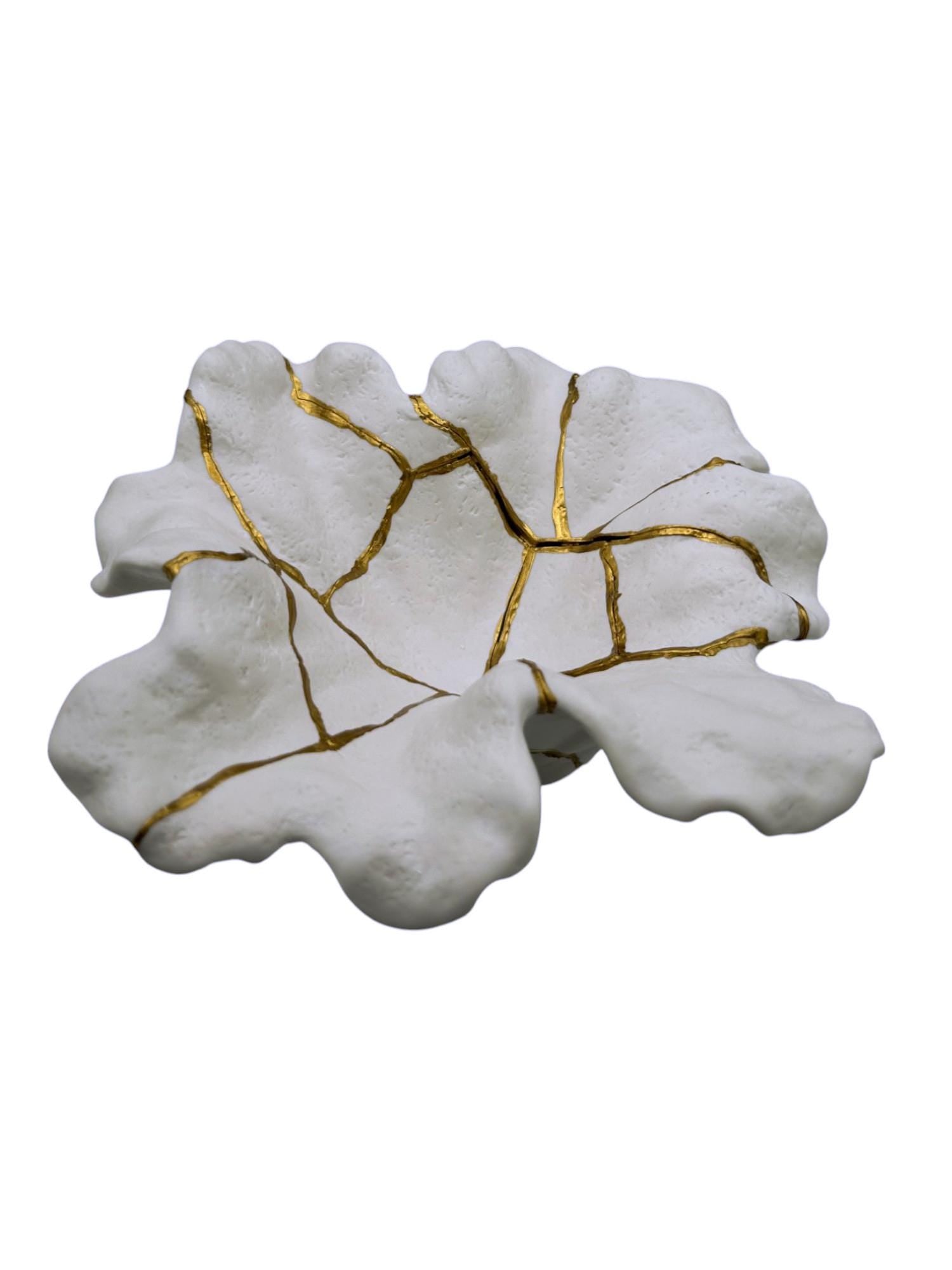 Kintsugi Coral Bowl - Ocean/Sea/Nature - Broken + Repaired Japanese Pottery - Hand Painted Gold - Ceramic - Small (L) 9.25in