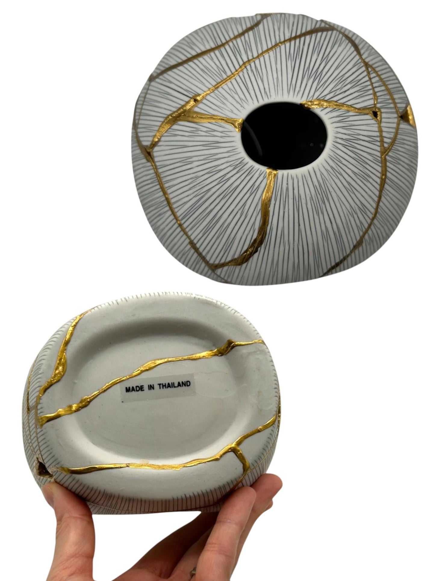 Kintsugi Arch Vase - Botanical - Broken + Repaired Japanese Pottery - Hand Painted Gold - Made in Thailand Collection (W) 5in (H) 9in