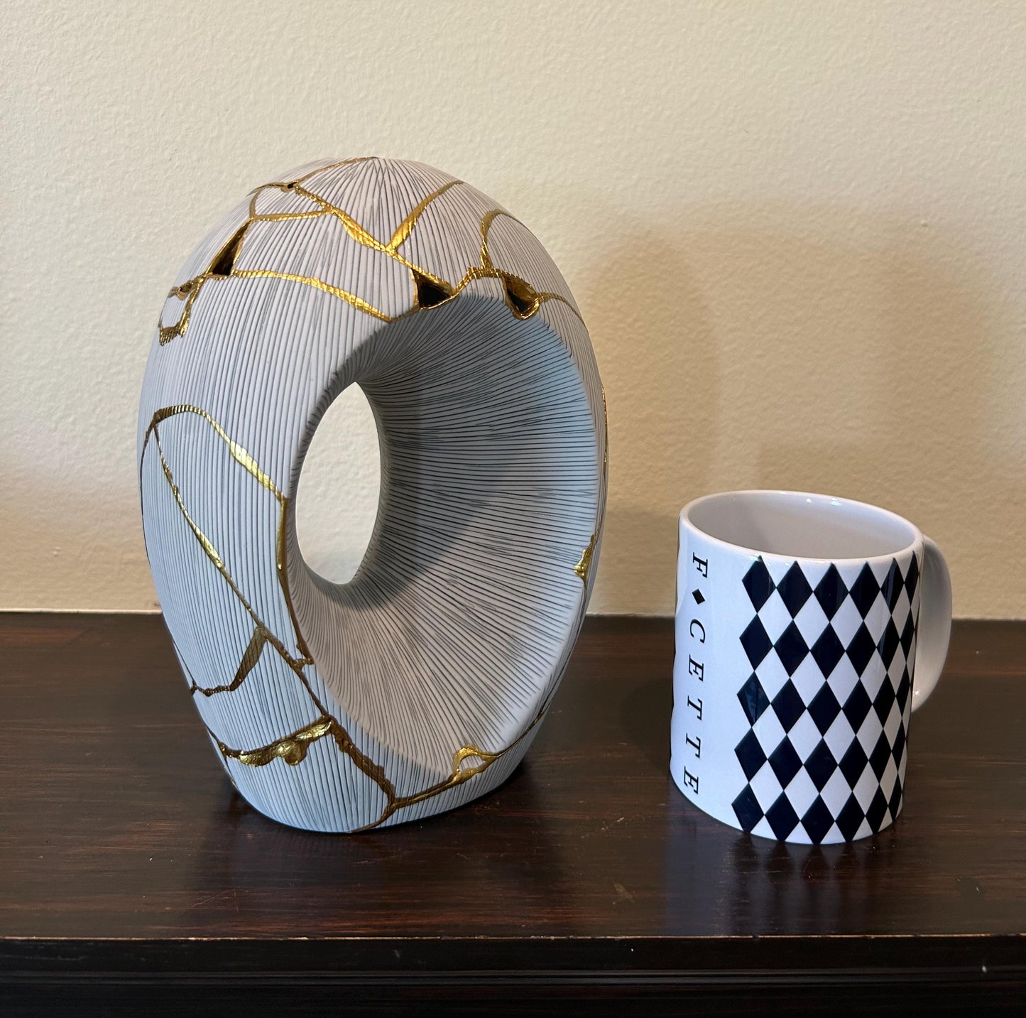 Kintsugi Arch Vase - Botanical - Broken + Repaired Japanese Pottery - Hand Painted Gold - Made in Thailand Collection (W) 5in (H) 9in