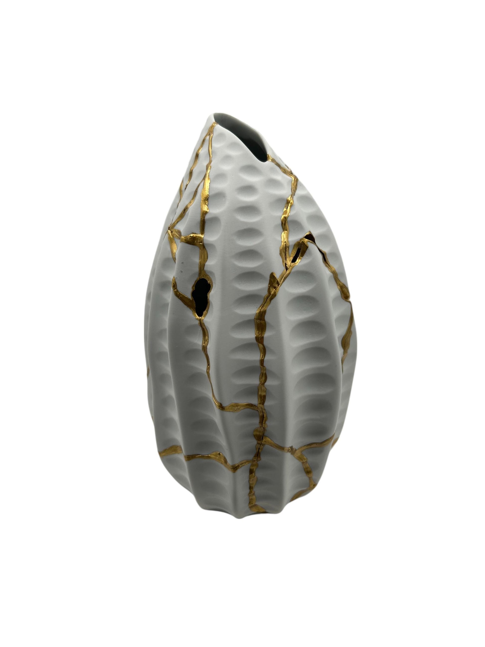 Kintsugi Seahorse Vase - Ocean/Sea - Broken + Repaired Japanese Pottery - Hand Painted Gold - Made in Thailand Collection (H) 8.5in (W) 5in