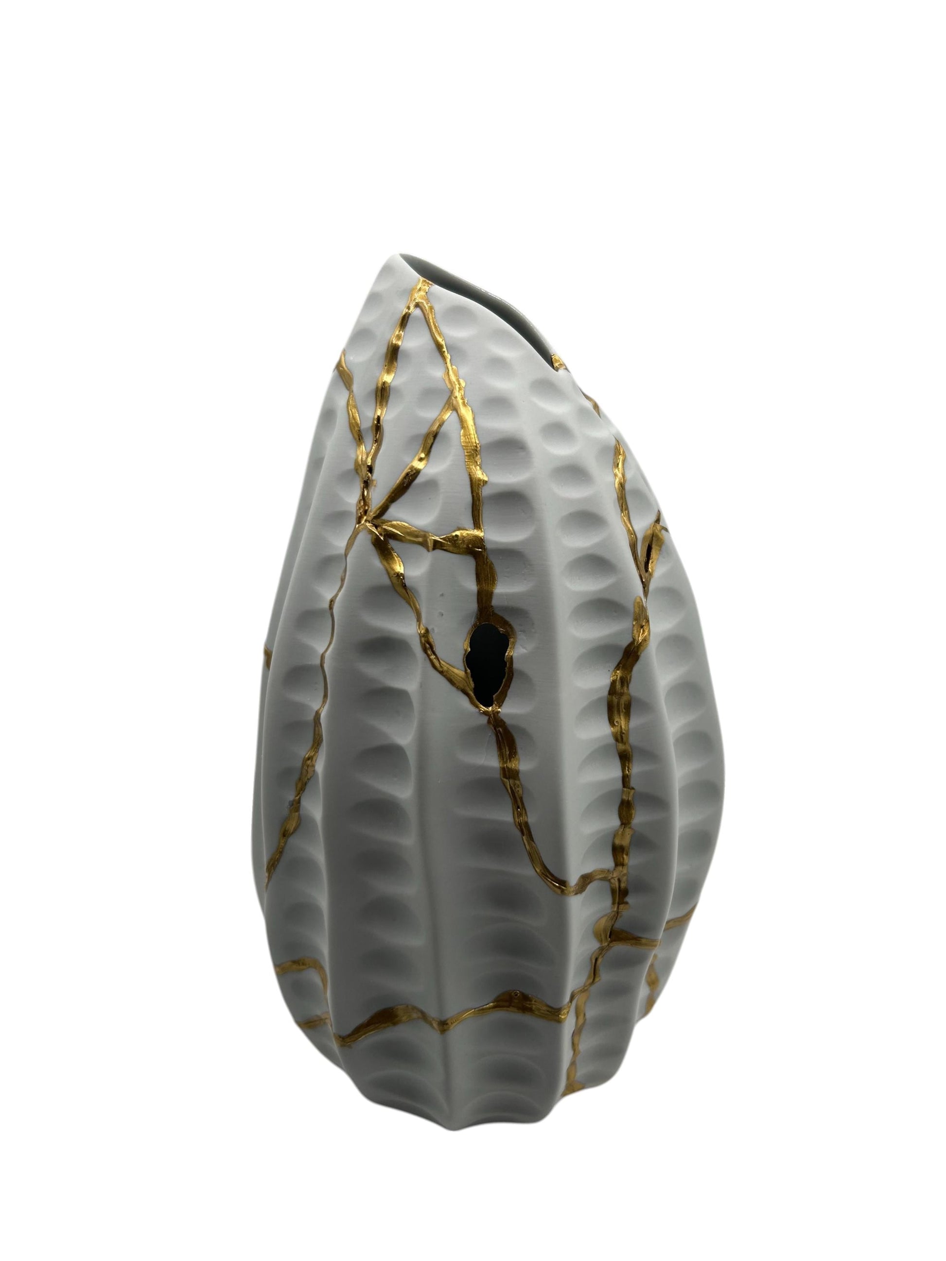 Kintsugi Seahorse Vase - Ocean/Sea - Broken + Repaired Japanese Pottery - Hand Painted Gold - Made in Thailand Collection (H) 8.5in (W) 5in