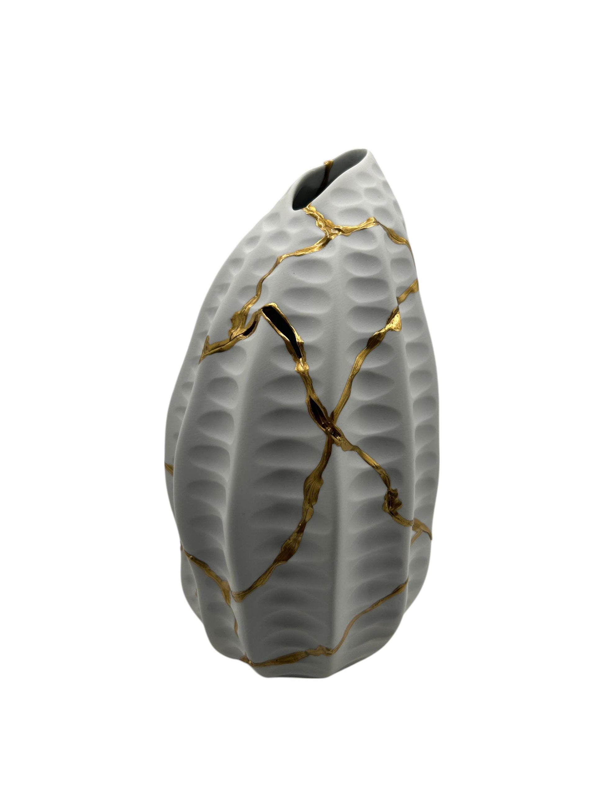 Kintsugi Seahorse Vase - Ocean/Sea - Broken + Repaired Japanese Pottery - Hand Painted Gold - Made in Thailand Collection (H) 8.5in (W) 5in