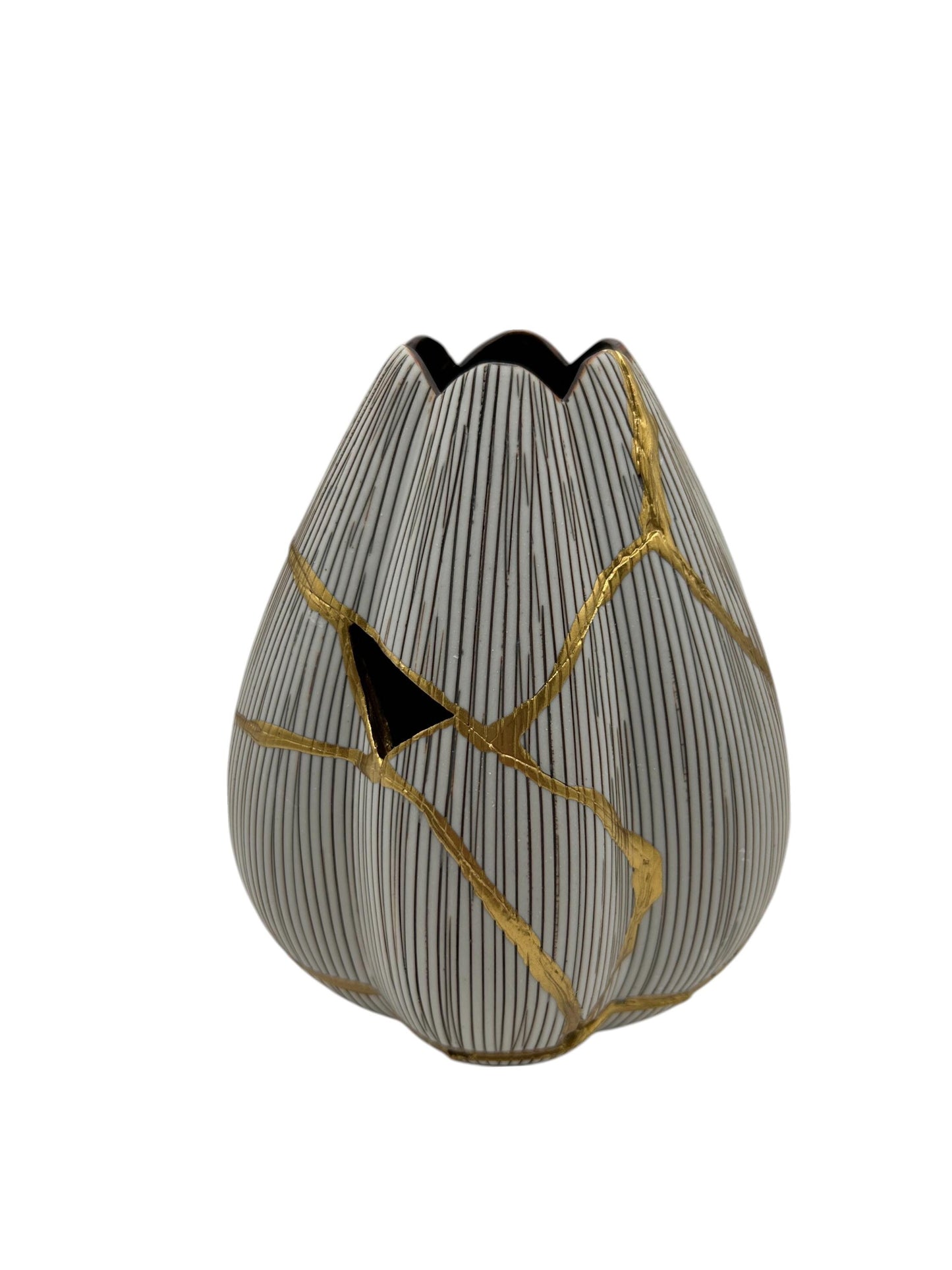Modern Kintsugi Tulip Vase - Botanical - Broken + Repaired Japanese Pottery - Hand Painted Gold - Made in Thailand - Small (W) 3.5in (H) 5in