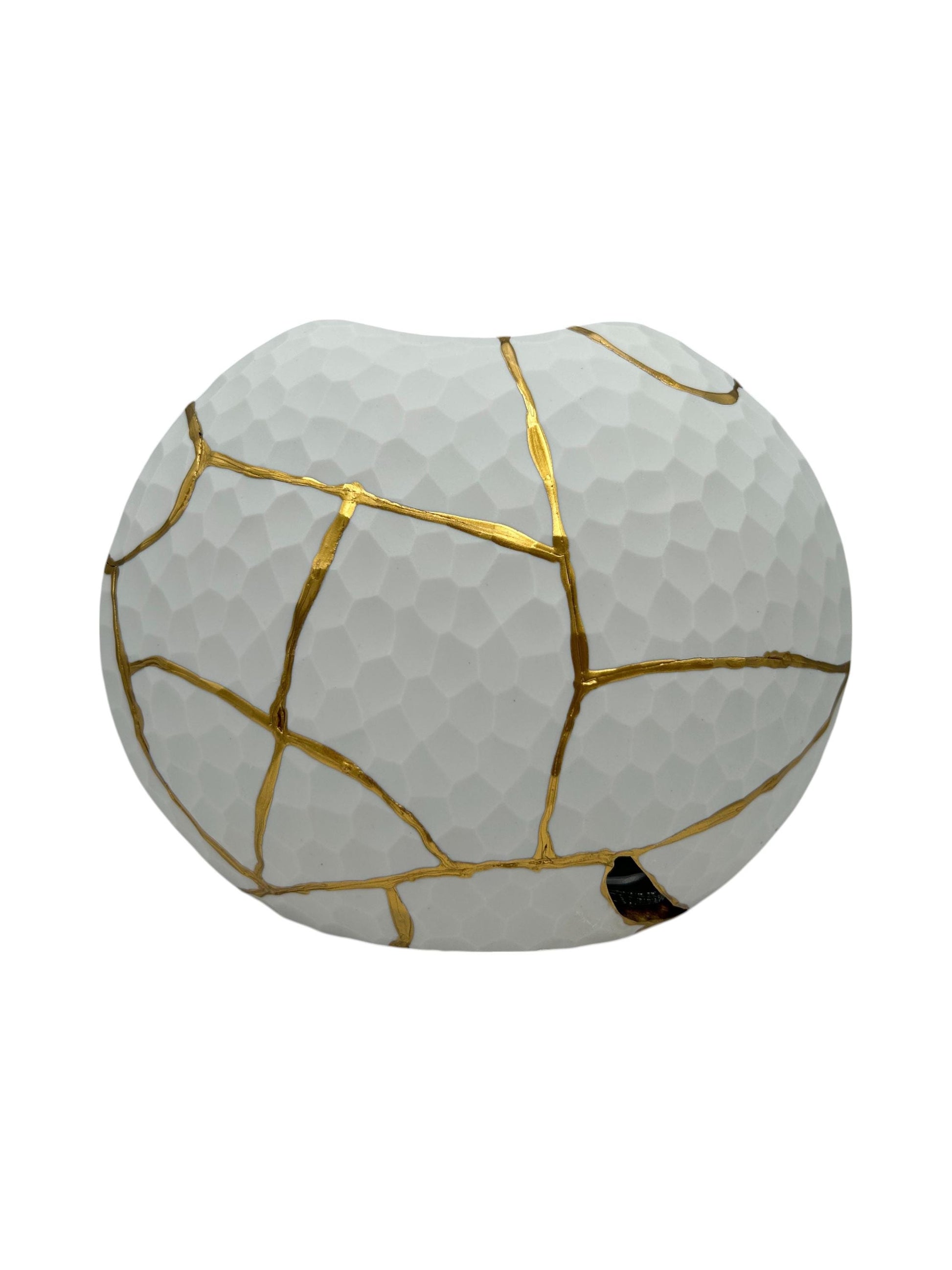 Modern Kintsugi Beehive Vase - Eggshell - Broken + Repaired Japanese Pottery - Hand Painted Gold - Made in Thailand (W) 7.25in (H) 6.5in