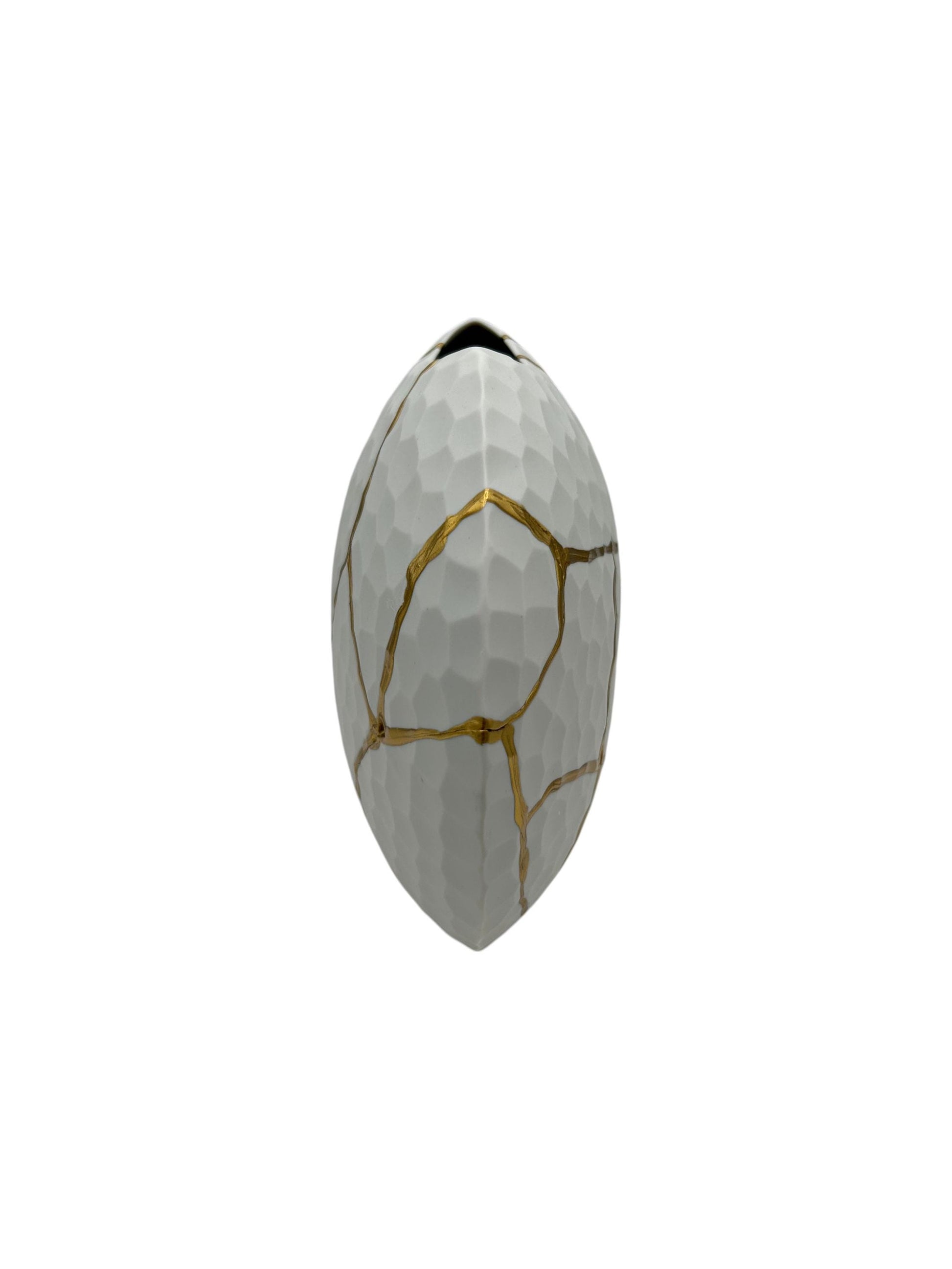 Modern Kintsugi Beehive Vase - Eggshell - Broken + Repaired Japanese Pottery - Hand Painted Gold - Made in Thailand (W) 7.25in (H) 6.5in