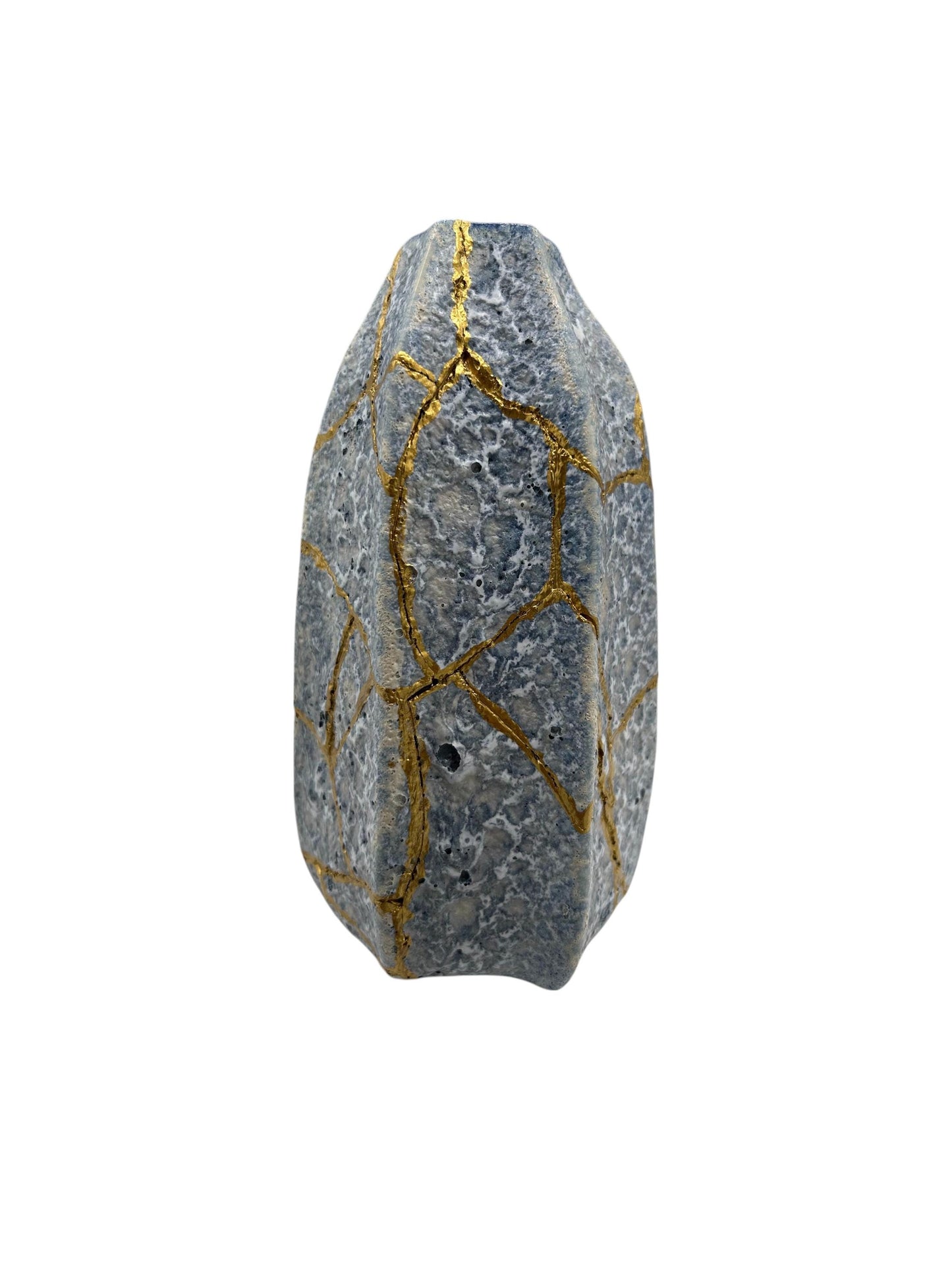 Modern Kintsugi Blue Jackfruit Vase - Botanical - Broken + Repaired Japanese Pottery - Hand Painted Gold - Made in Thailand - (H) 8.75in