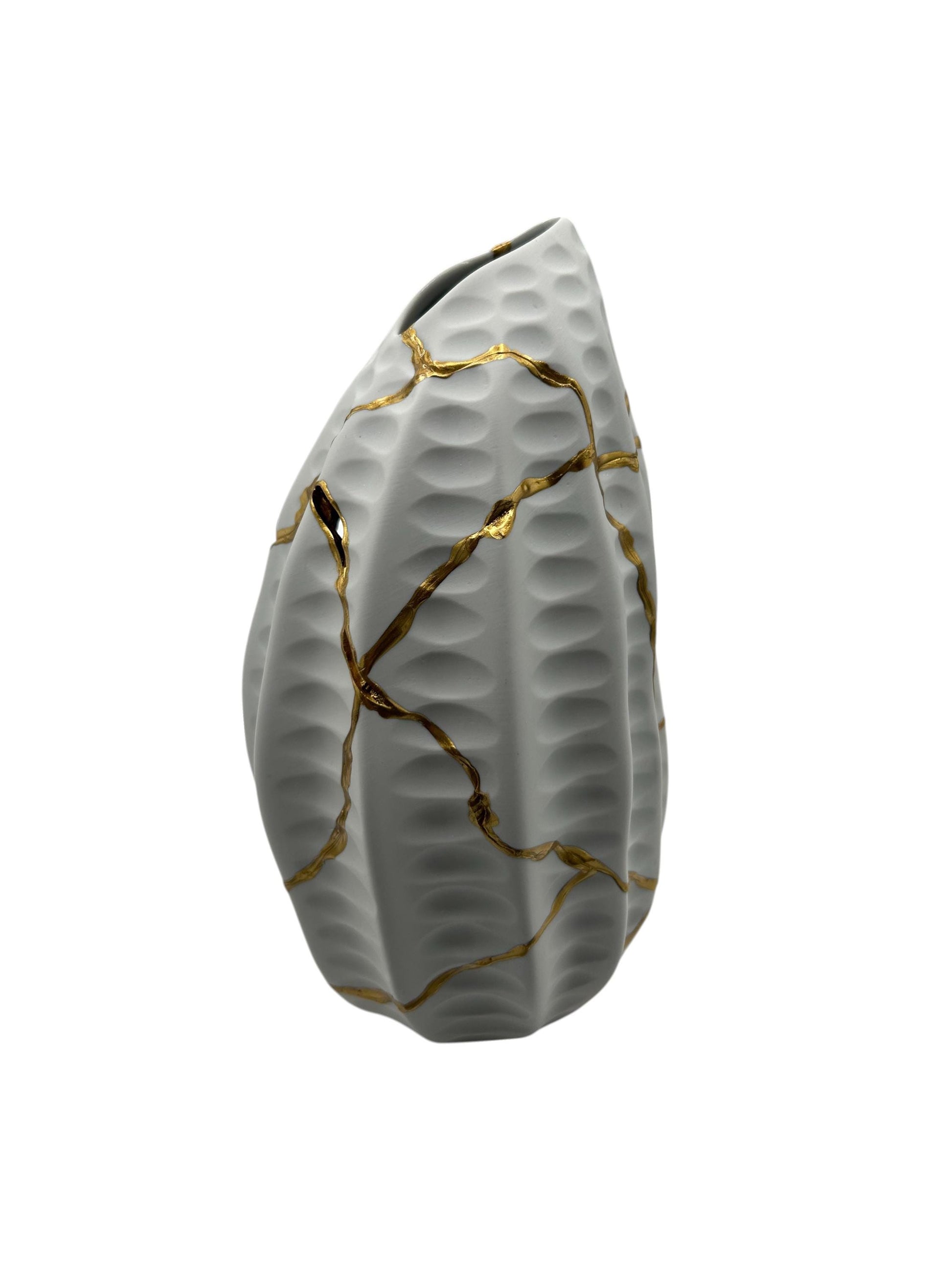 Kintsugi Seahorse Vase - Ocean/Sea - Broken + Repaired Japanese Pottery - Hand Painted Gold - Made in Thailand Collection (H) 8.5in (W) 5in