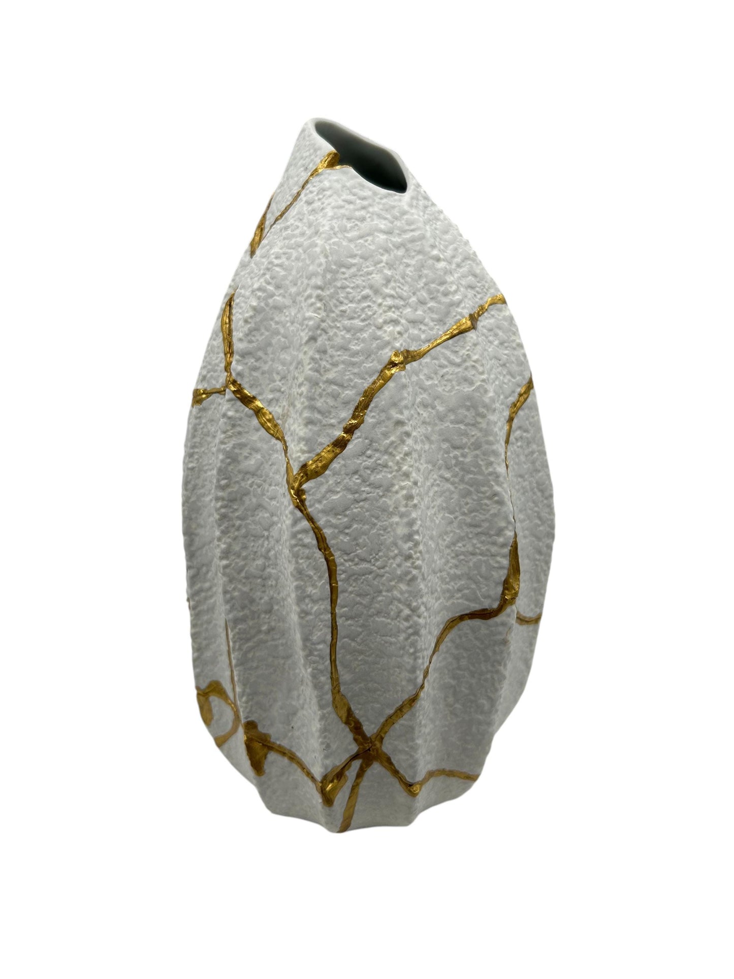 Modern Kintsugi Jackfruit Vase - Broken + Repaired Japanese Pottery - Hand Painted Gold - Made in Thailand No.2 - (W) 4.25in (H) 8.25in