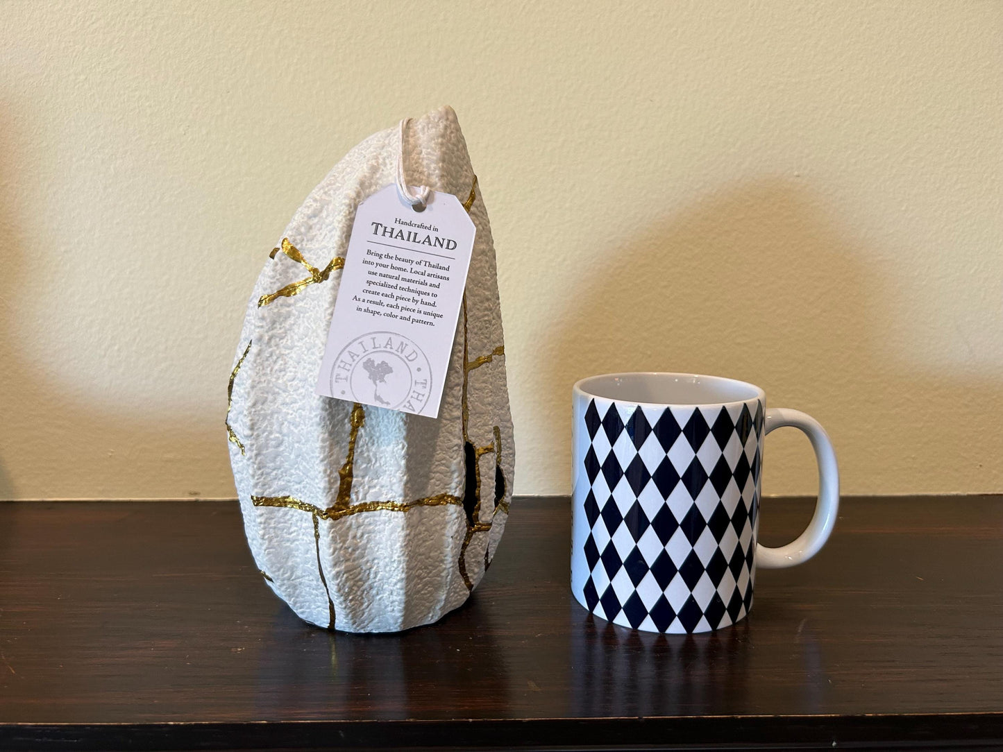 Modern Kintsugi Jackfruit Vase - Broken + Repaired Japanese Pottery - Hand Painted Gold - Made in Thailand No.2 - (W) 4.25in (H) 8.25in