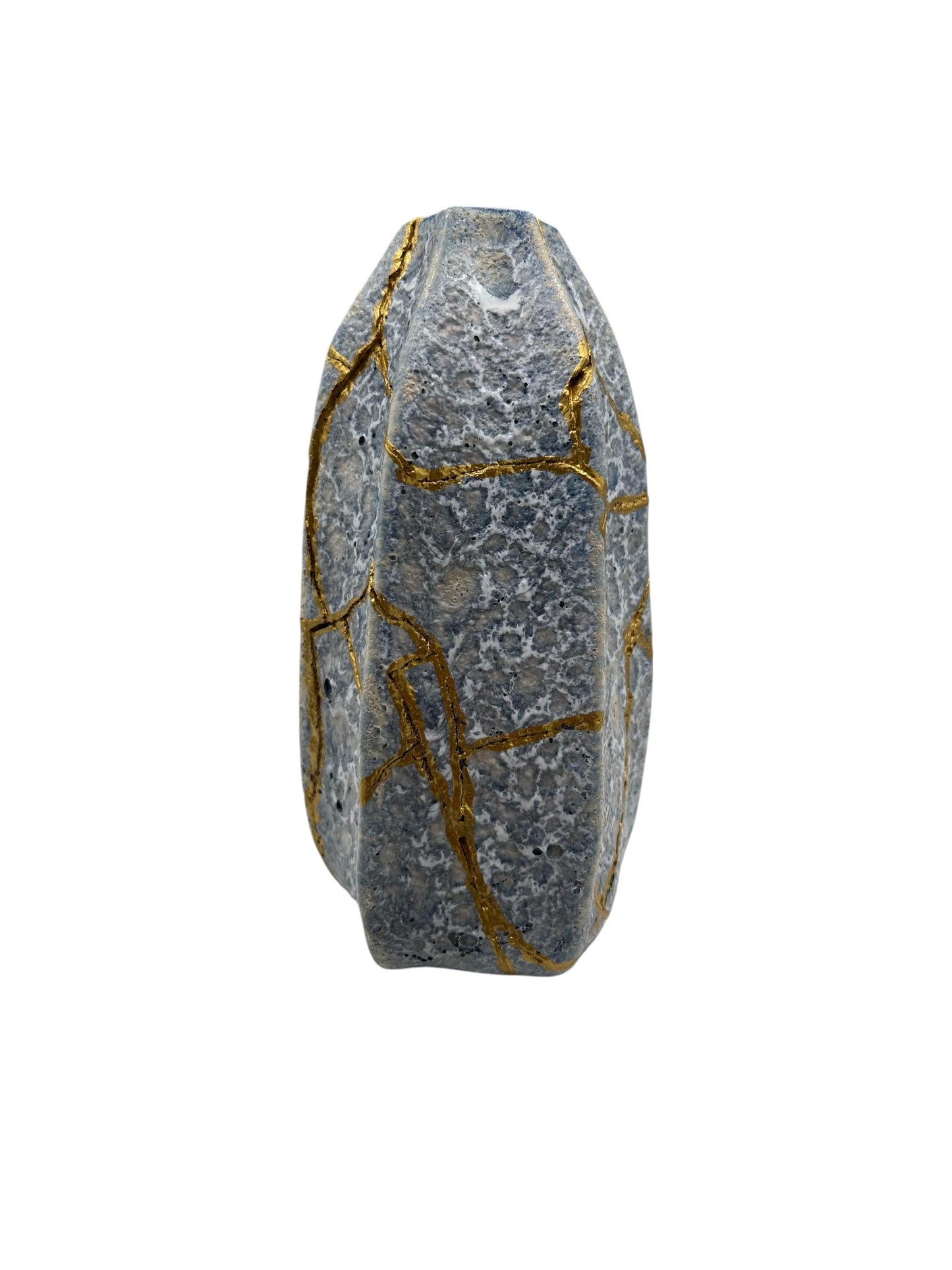 Modern Kintsugi Blue Jackfruit Vase - Botanical - Broken + Repaired Japanese Pottery - Hand Painted Gold - Made in Thailand - (H) 8.75in