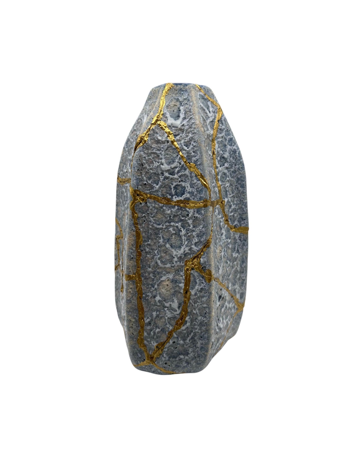 Modern Kintsugi Blue Jackfruit Vase - Botanical - Broken + Repaired Japanese Pottery - Hand Painted Gold - Made in Thailand - (H) 8.75in