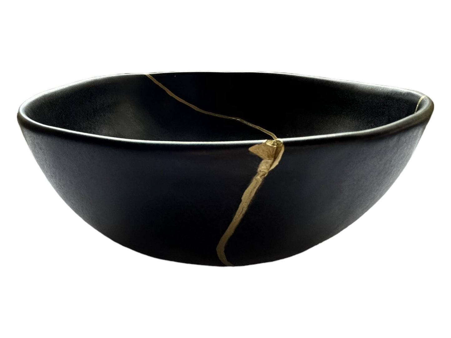Modern Kintsugi Black Egg Bowl - Broken + Repaired Japanese Pottery Art - Hand Painted Gold - Ceramic - Minimalist - Japandi (D) 10.5in