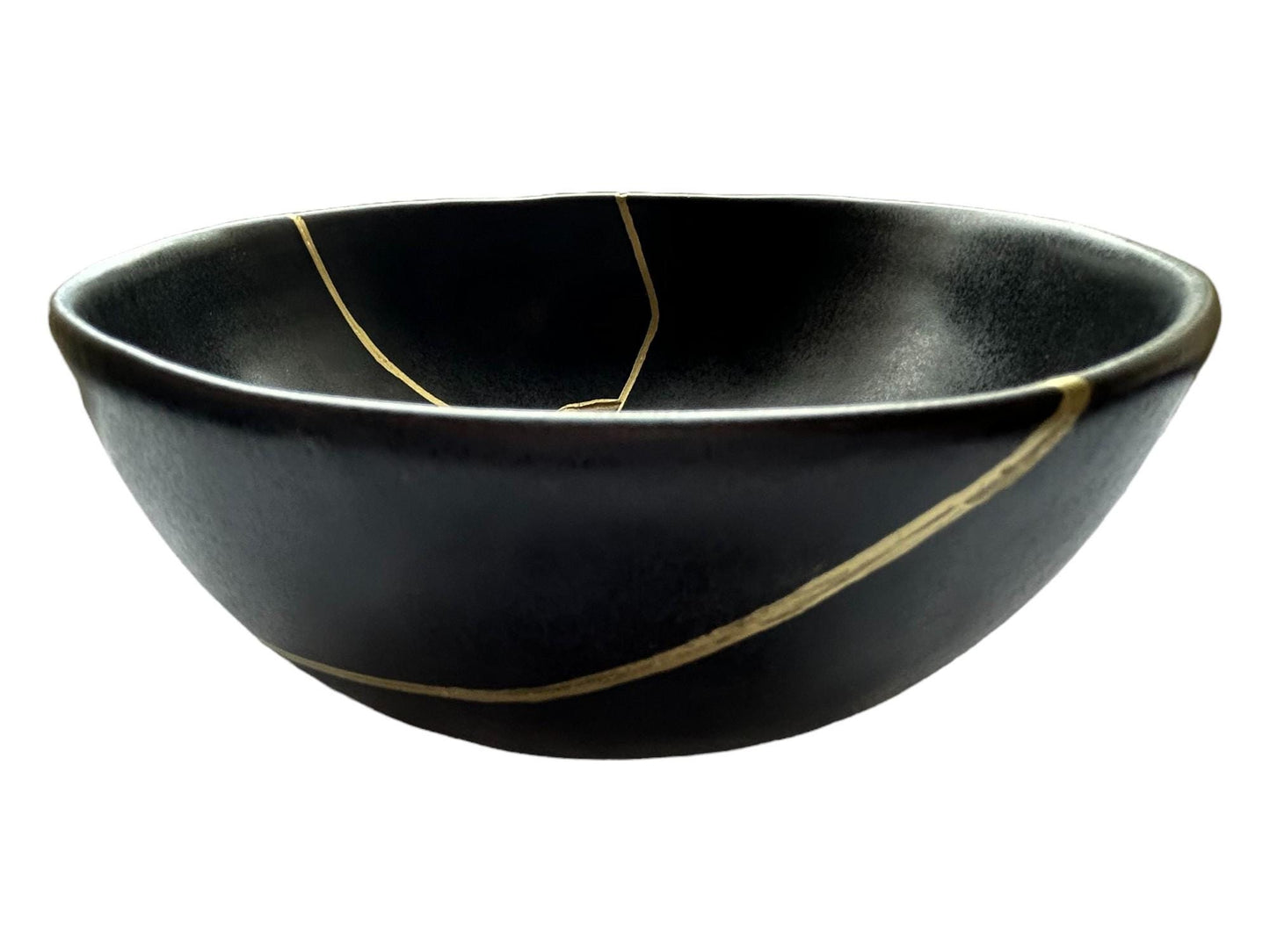 Modern Kintsugi Black Egg Bowl - Broken + Repaired Japanese Pottery Art - Hand Painted Gold - Ceramic - Minimalist - Japandi (D) 10.5in