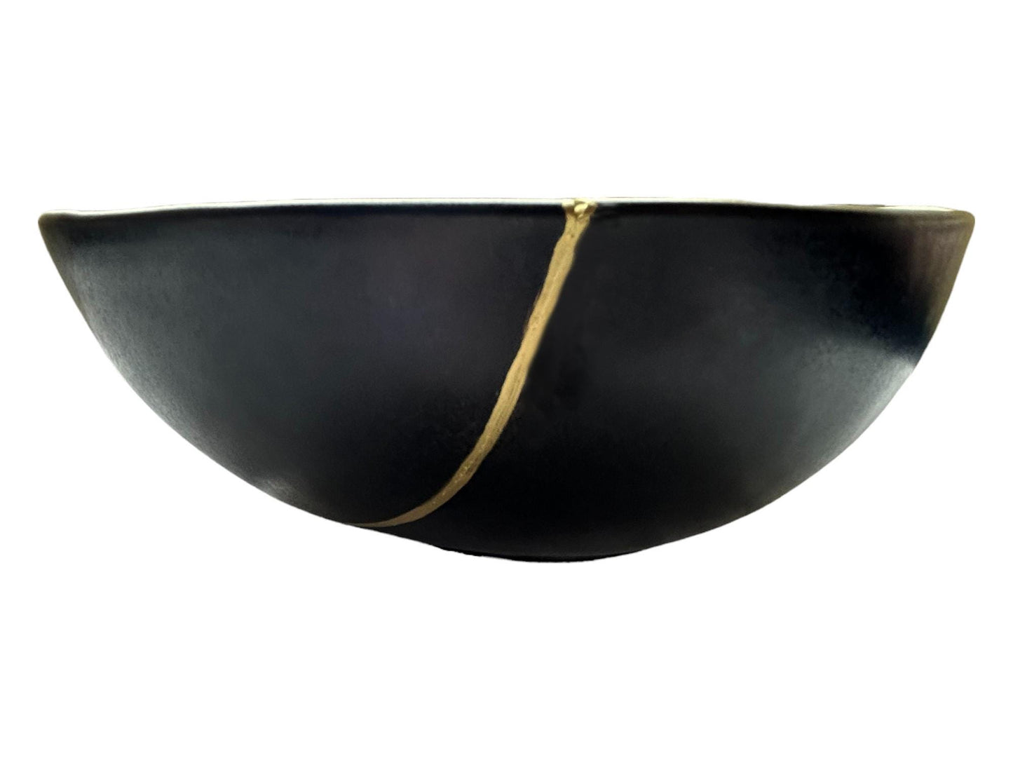 Modern Kintsugi Black Egg Bowl - Broken + Repaired Japanese Pottery Art - Hand Painted Gold - Ceramic - Minimalist - Japandi (D) 10.5in