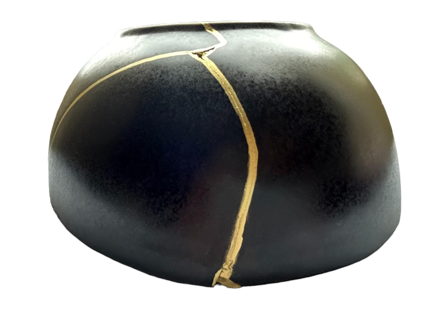 Modern Kintsugi Black Egg Bowl - Broken + Repaired Japanese Pottery Art - Hand Painted Gold - Ceramic - Minimalist - Japandi (D) 10.5in