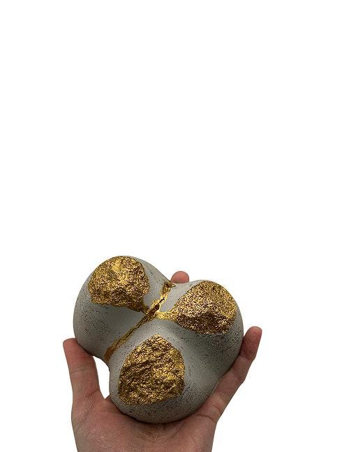 Modern Kintsugi Sponge Tray - Broken + Repaired Japanese Pottery - Hand Painted Gold - Wabi Sabi - Japandi - Cement (W) 5in (H) 2.5in