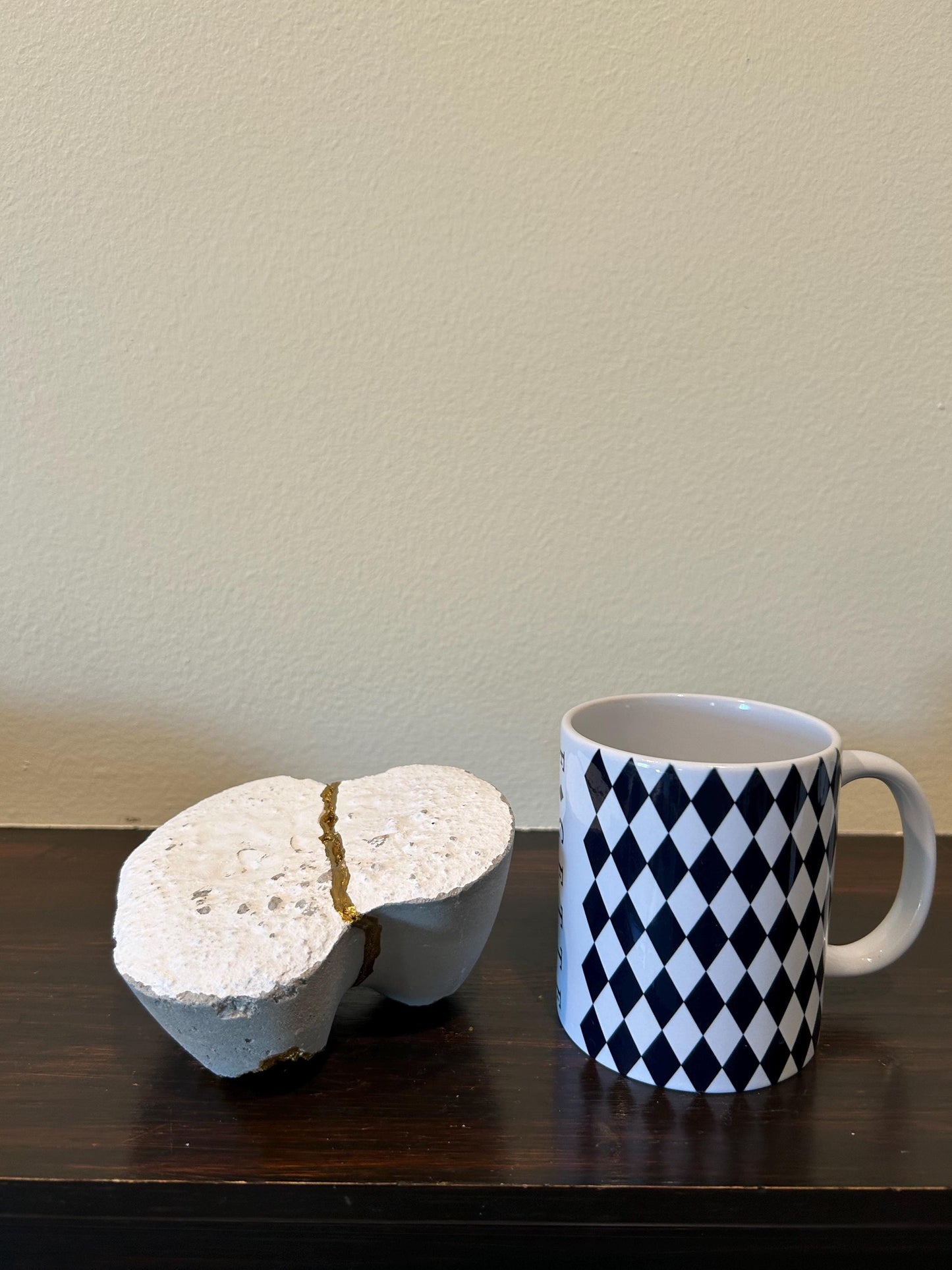 Modern Kintsugi Sponge Tray - Broken + Repaired Japanese Pottery - Hand Painted Gold - Wabi Sabi - Japandi - Cement (W) 5in (H) 2.5in