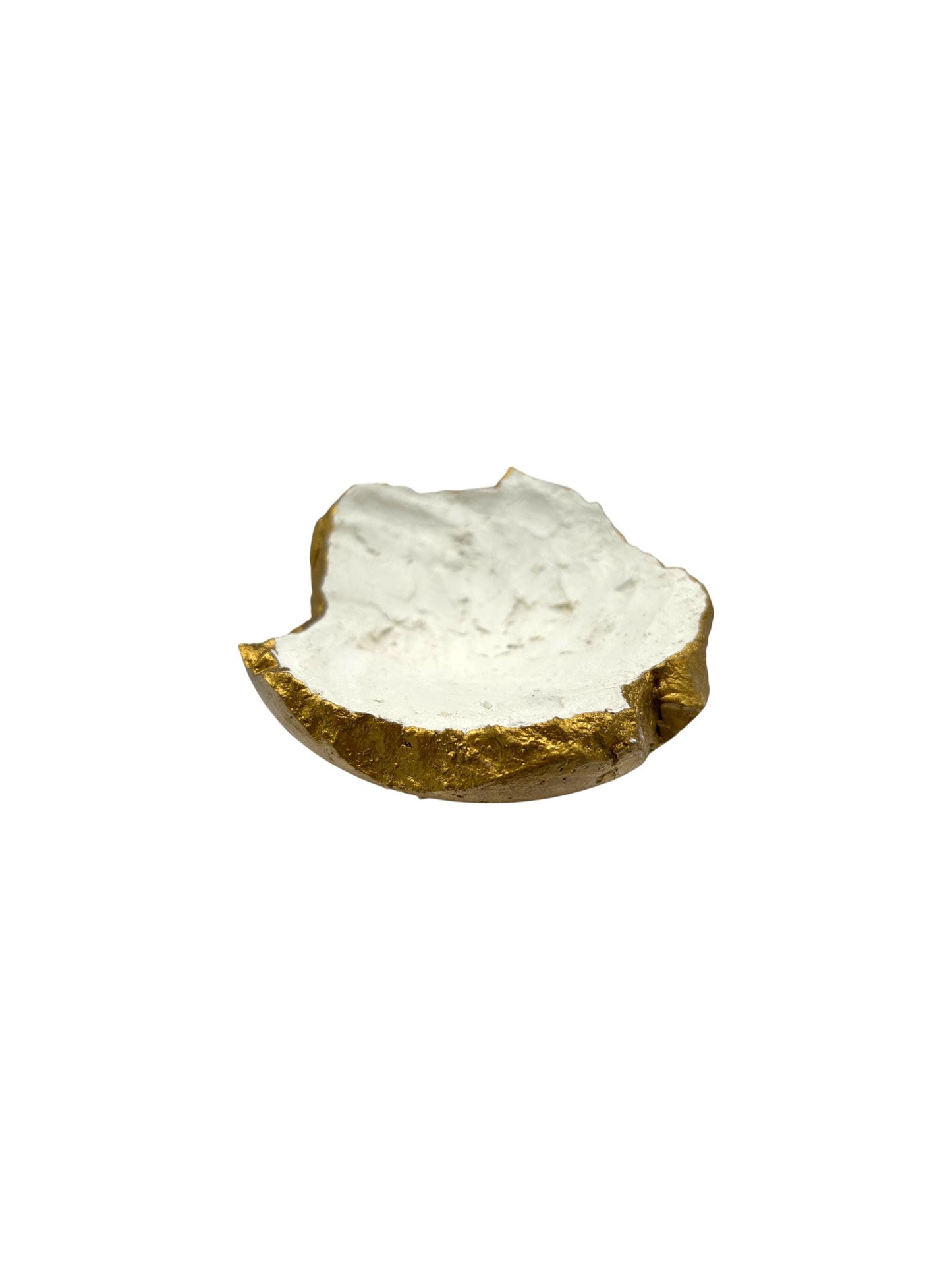 White Cement Bowl - Hand Formed/Painted Gold - Wabi Sabi - Japandi - Decorative/Jewelry/Entrance - Raw Edges - (W) 6in (H) 2in