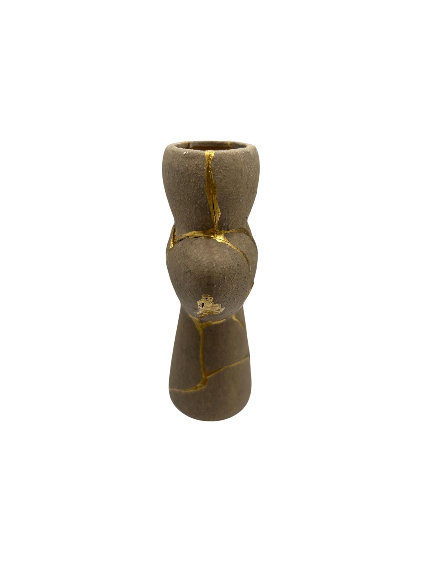 Modern Kintsugi Native Vase - Broken + Repaired Japanese Pottery - Hand Painted Gold Detail - Japandi - Rough Texture (H) 6.75in (W) 4.5in