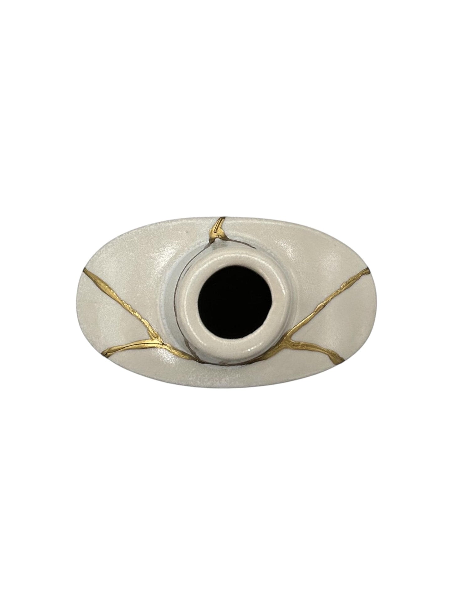 Modern Kintsugi Avag Vase - Broken + Repaired Japanese Pottery - Hand Painted Gold - Japandi - Smooth Texture - Ivory (H) 9.75in (W) 5.5in