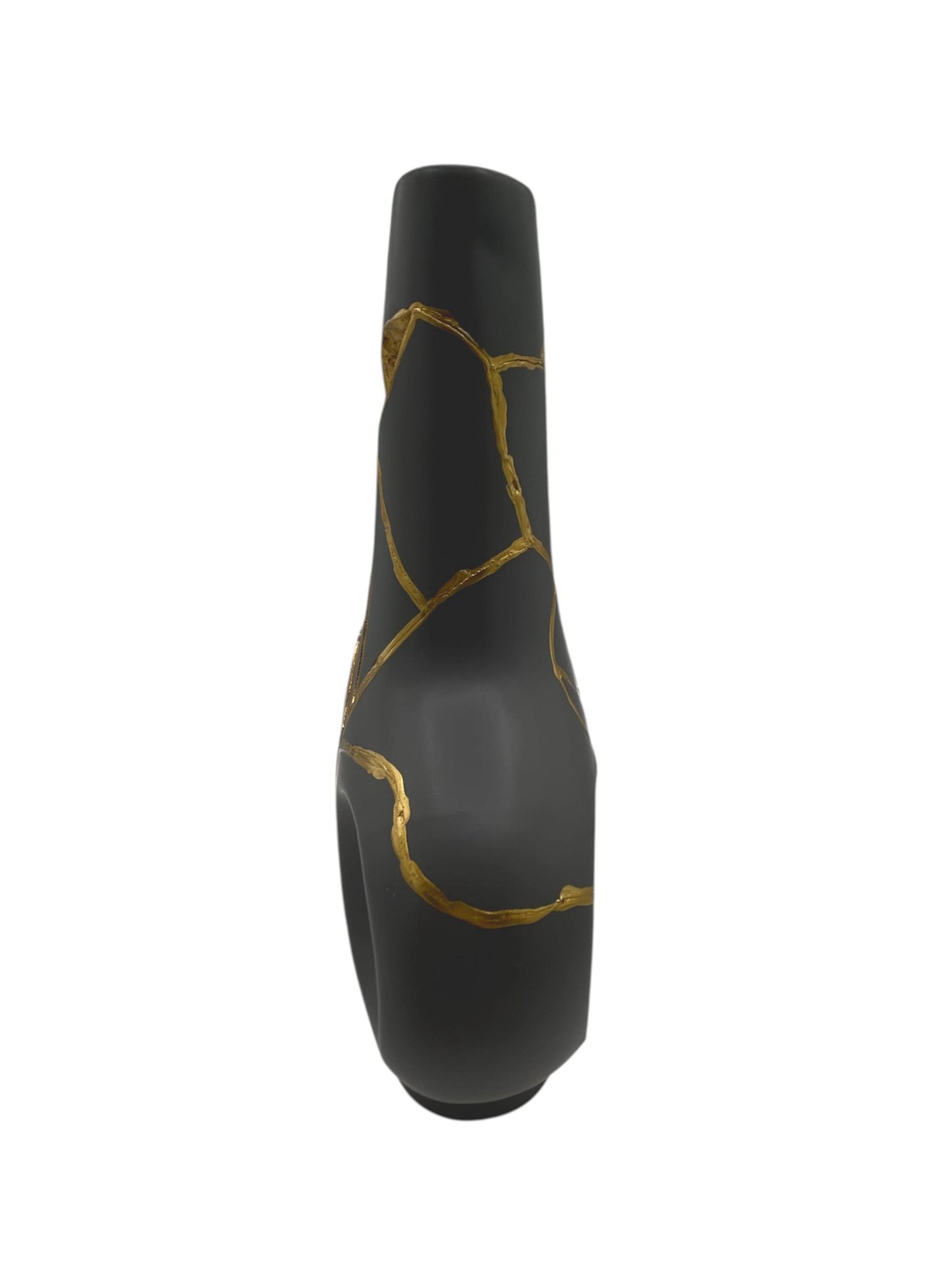 Modern Kintsugi Batur Vase - Broken + Repaired Japanese Pottery - Hand Painted Gold - Japandi - Smooth Texture - Charcoal (H) 9.75in (W) 7in