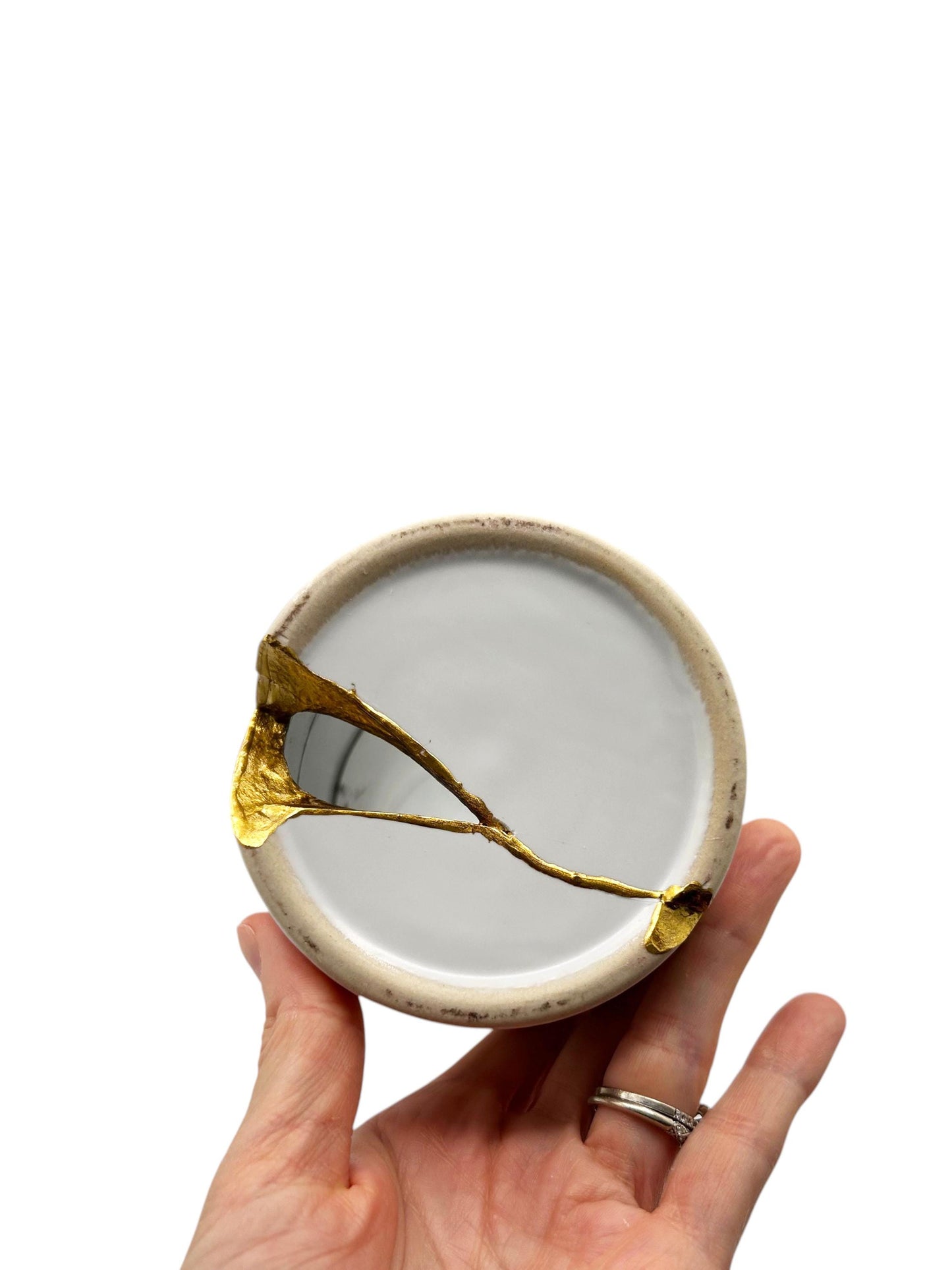 Modern Kintsugi Cylinder Vase - Japanese Pottery Broken + Repaired - Hand Painted Gold - White - Smooth Texture - No.2 - (H) 10.375in