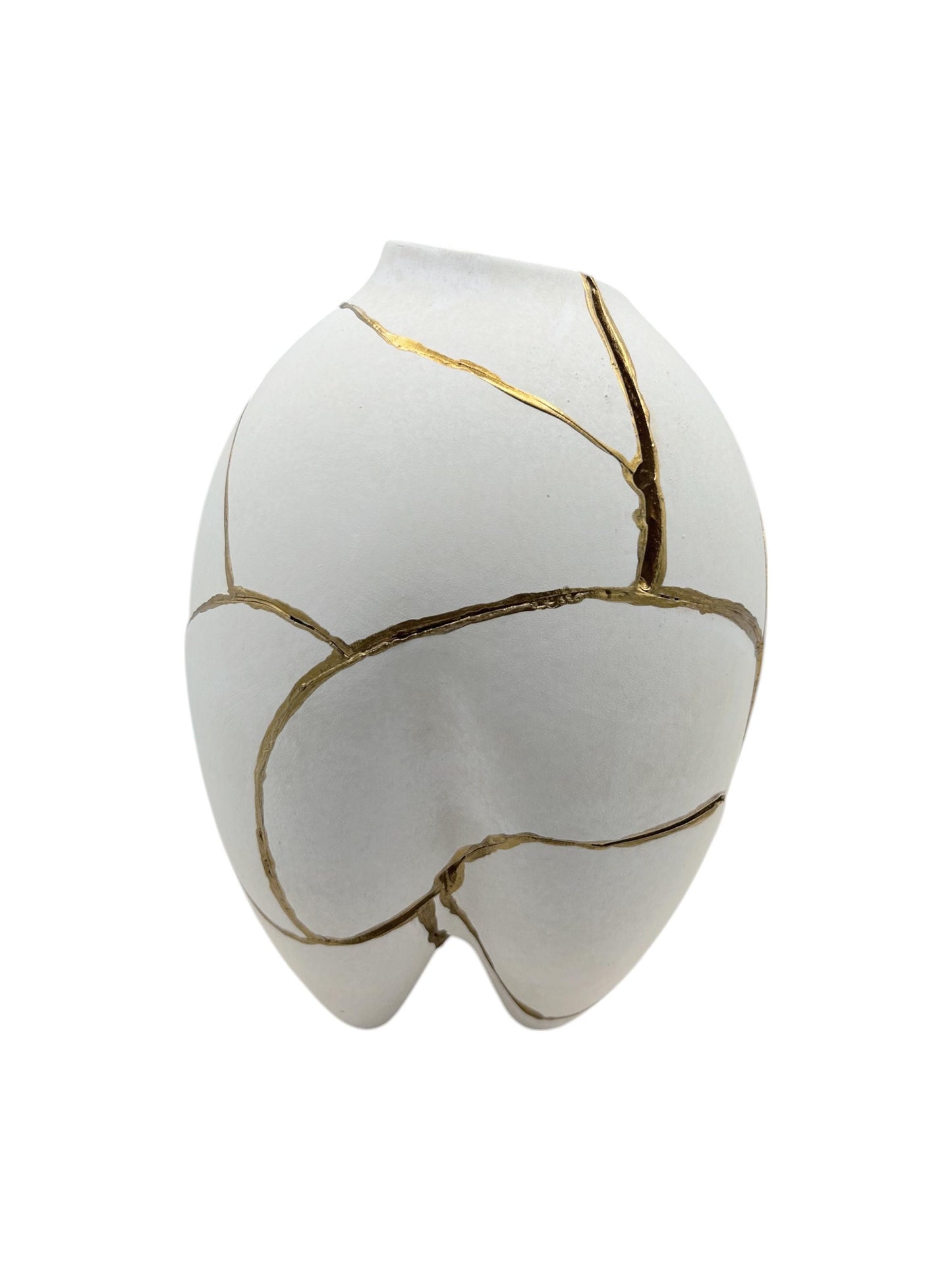 Modern Kintsugi Sumo Tall Vase - Japandi - Broken + Repaired Japanese Pottery - Hand Painted Gold - Smooth Texture - White (H) 9in (W) 5.5in