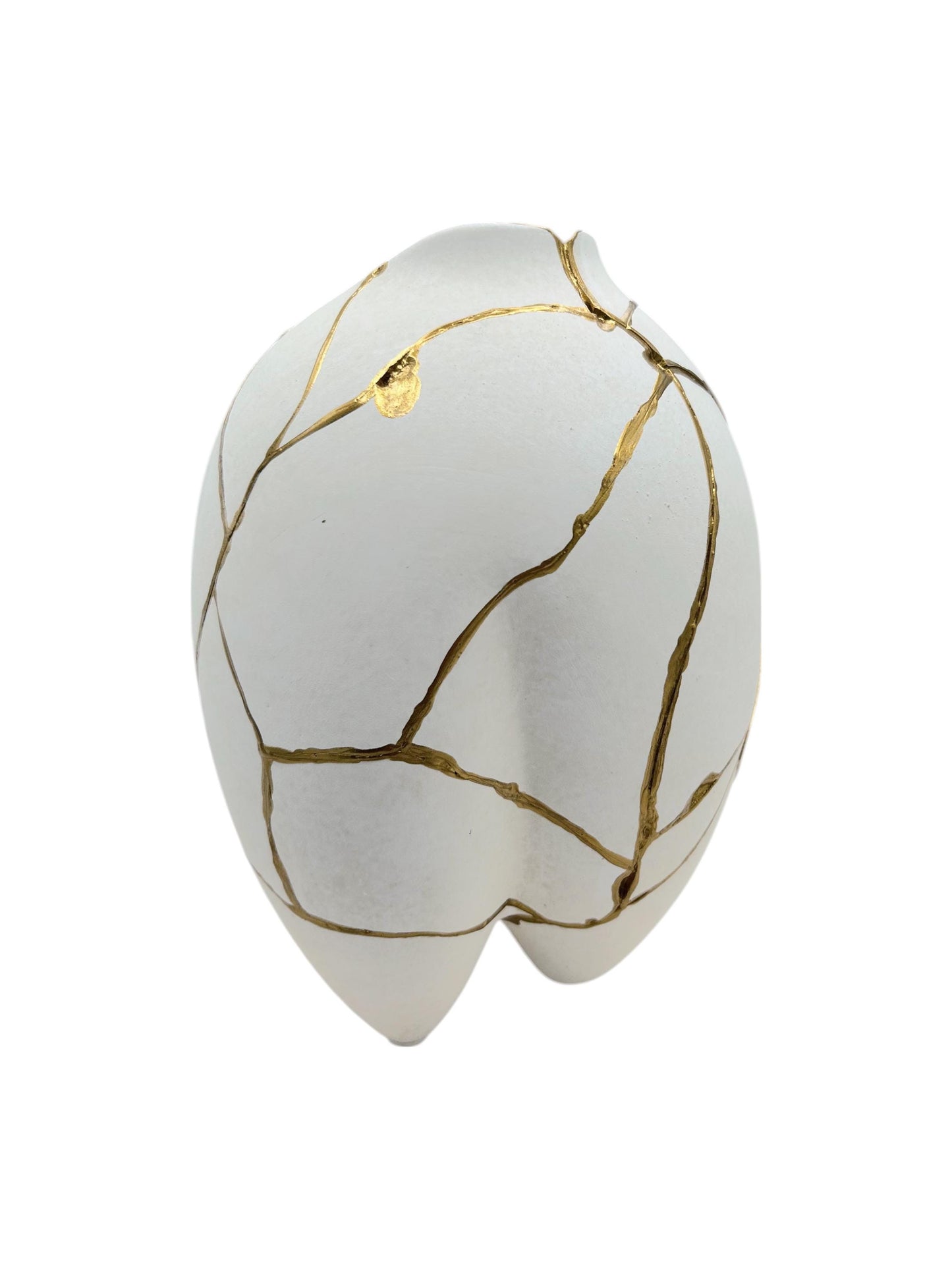 Modern Kintsugi Sumo Tall Vase - Japandi - Broken + Repaired Japanese Pottery - Hand Painted Gold - Smooth Texture - White (H) 9in (W) 5.5in