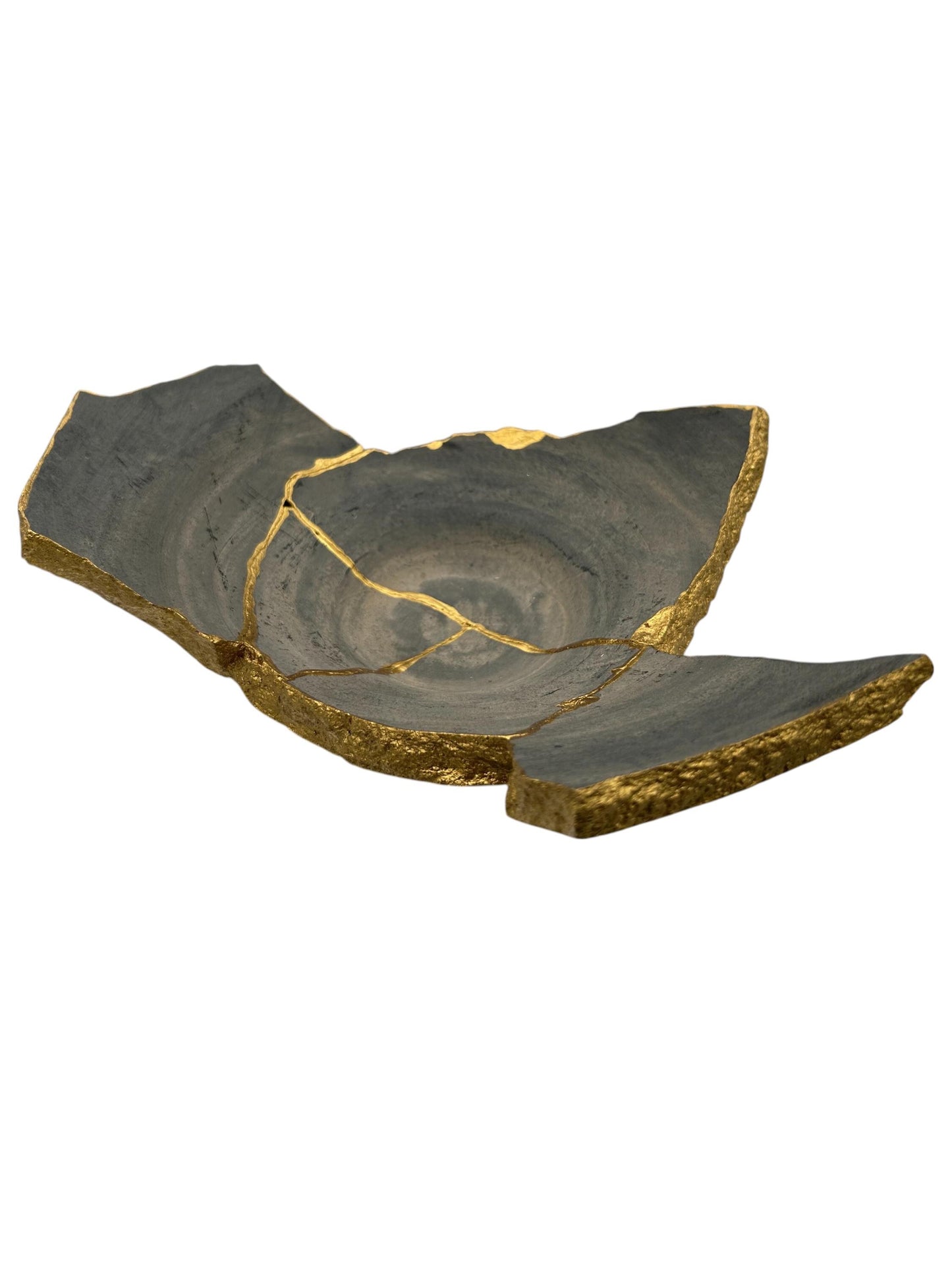 Modern Kintsugi Raw Edge Bowl - Wabi Sabi - Japandi - Broken + Repaired Japanese Pottery Art - Hand Painted Gold - Ceramic (D) 12in (H) 4in