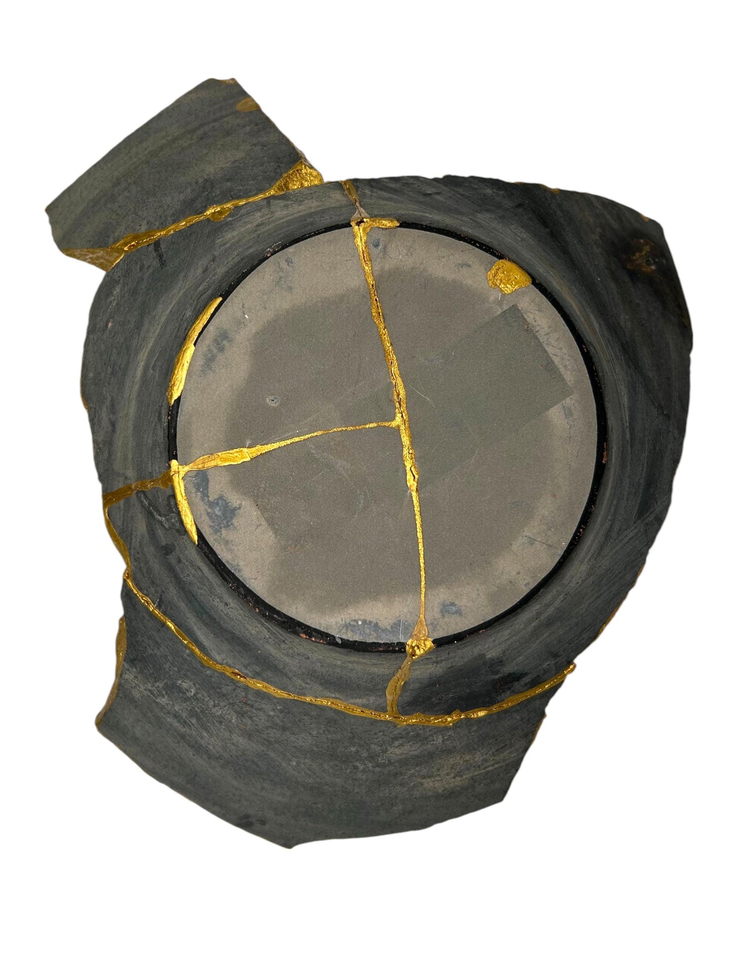 Modern Kintsugi Raw Edge Bowl - Wabi Sabi - Japandi - Broken + Repaired Japanese Pottery Art - Hand Painted Gold - Ceramic (D) 12in (H) 4in