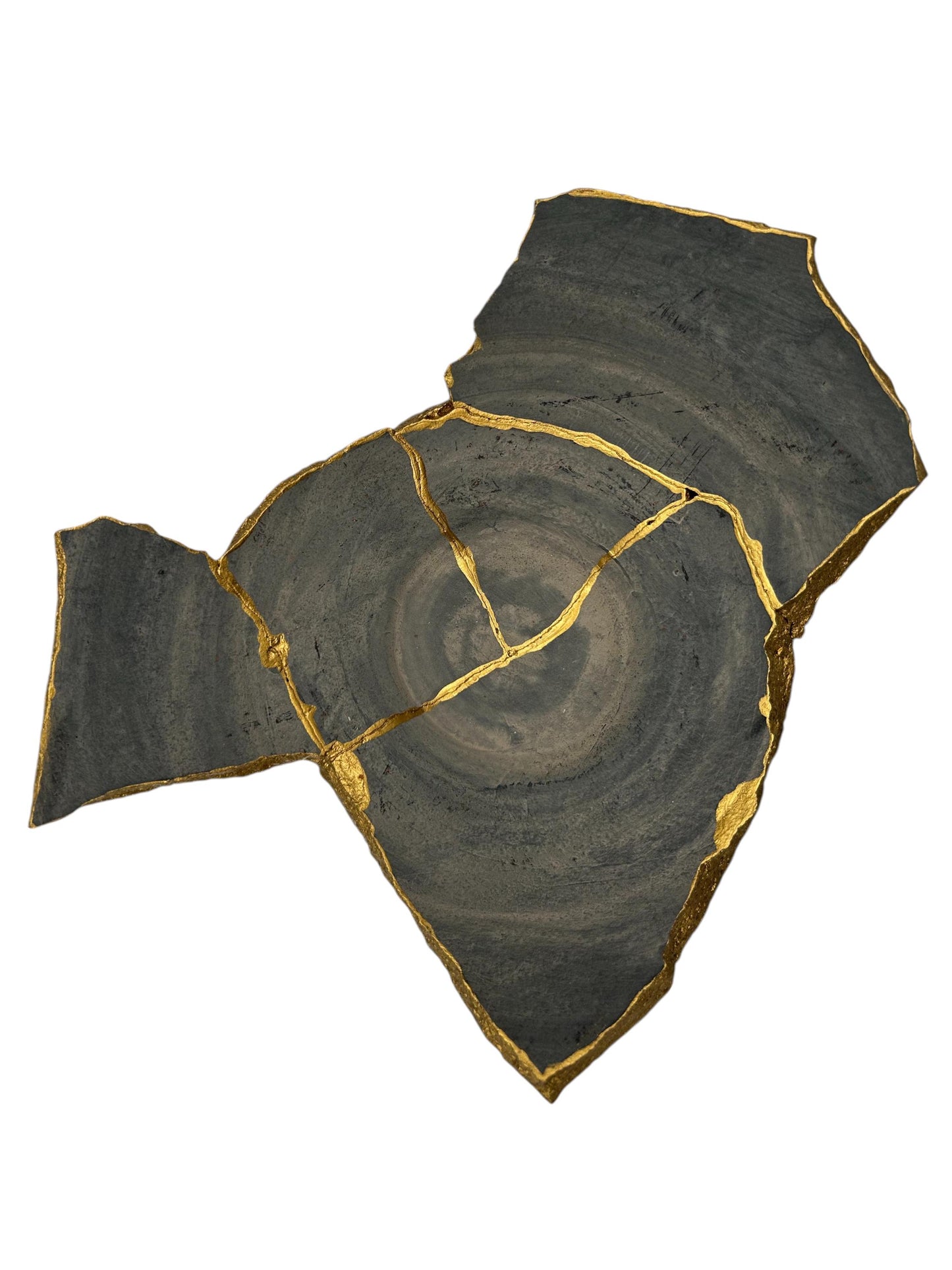 Modern Kintsugi Raw Edge Bowl - Wabi Sabi - Japandi - Broken + Repaired Japanese Pottery Art - Hand Painted Gold - Ceramic (D) 12in (H) 4in